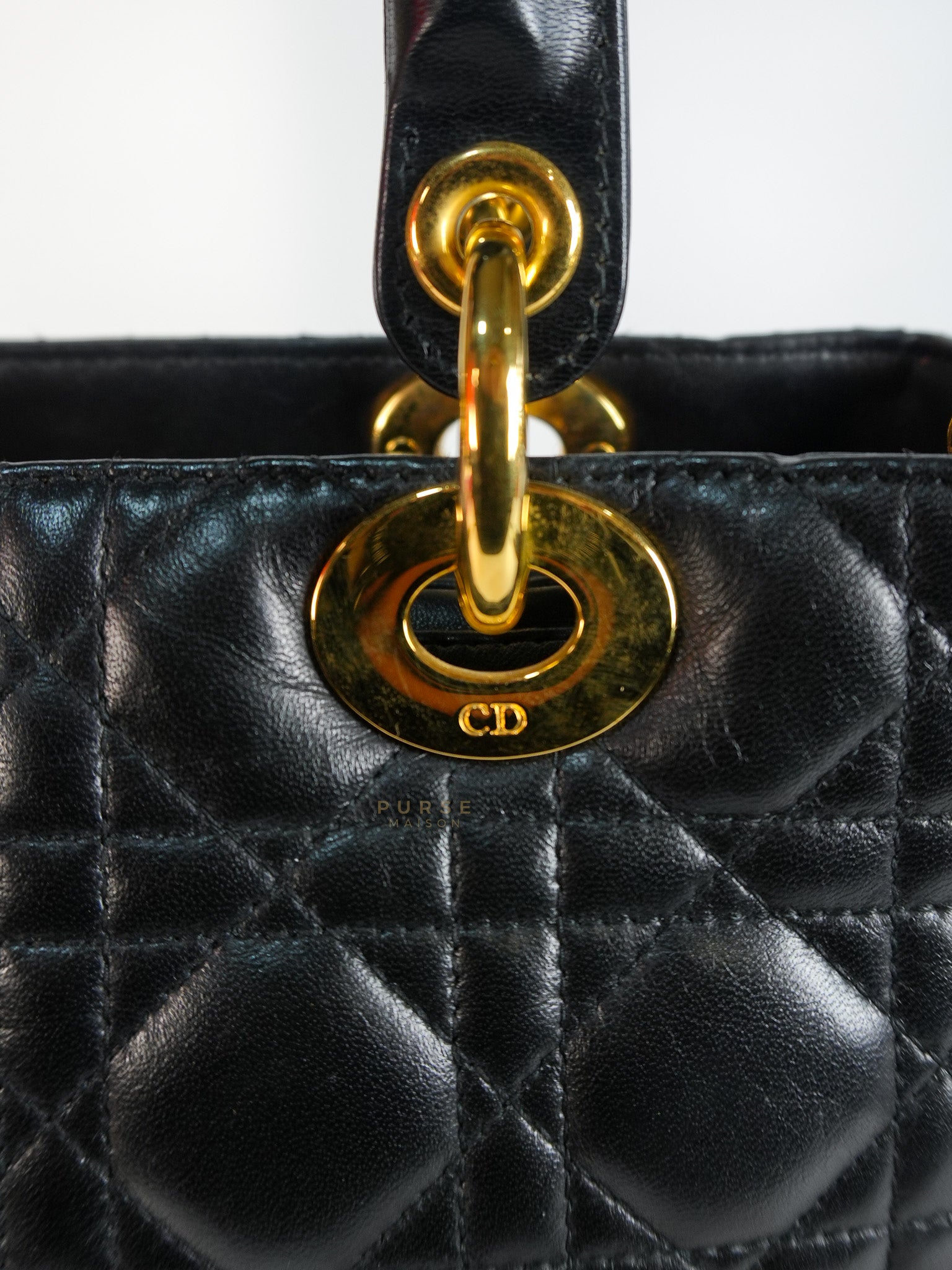 Vintage Lady Dior Medium in Black Quilted Cannage Leather | Purse Maison Luxury Bags Shop