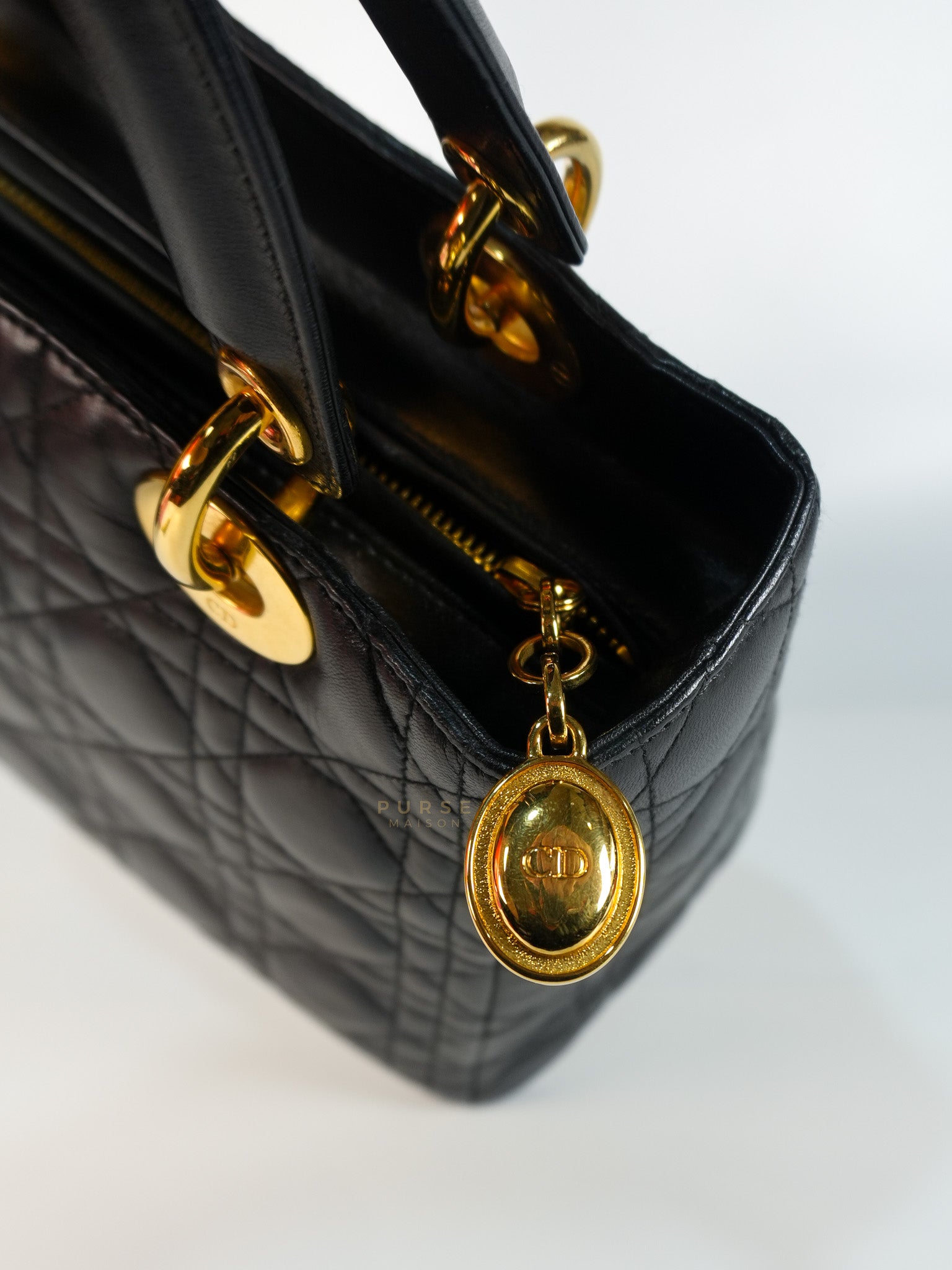 Vintage Lady Dior Medium in Black Quilted Cannage Leather | Purse Maison Luxury Bags Shop
