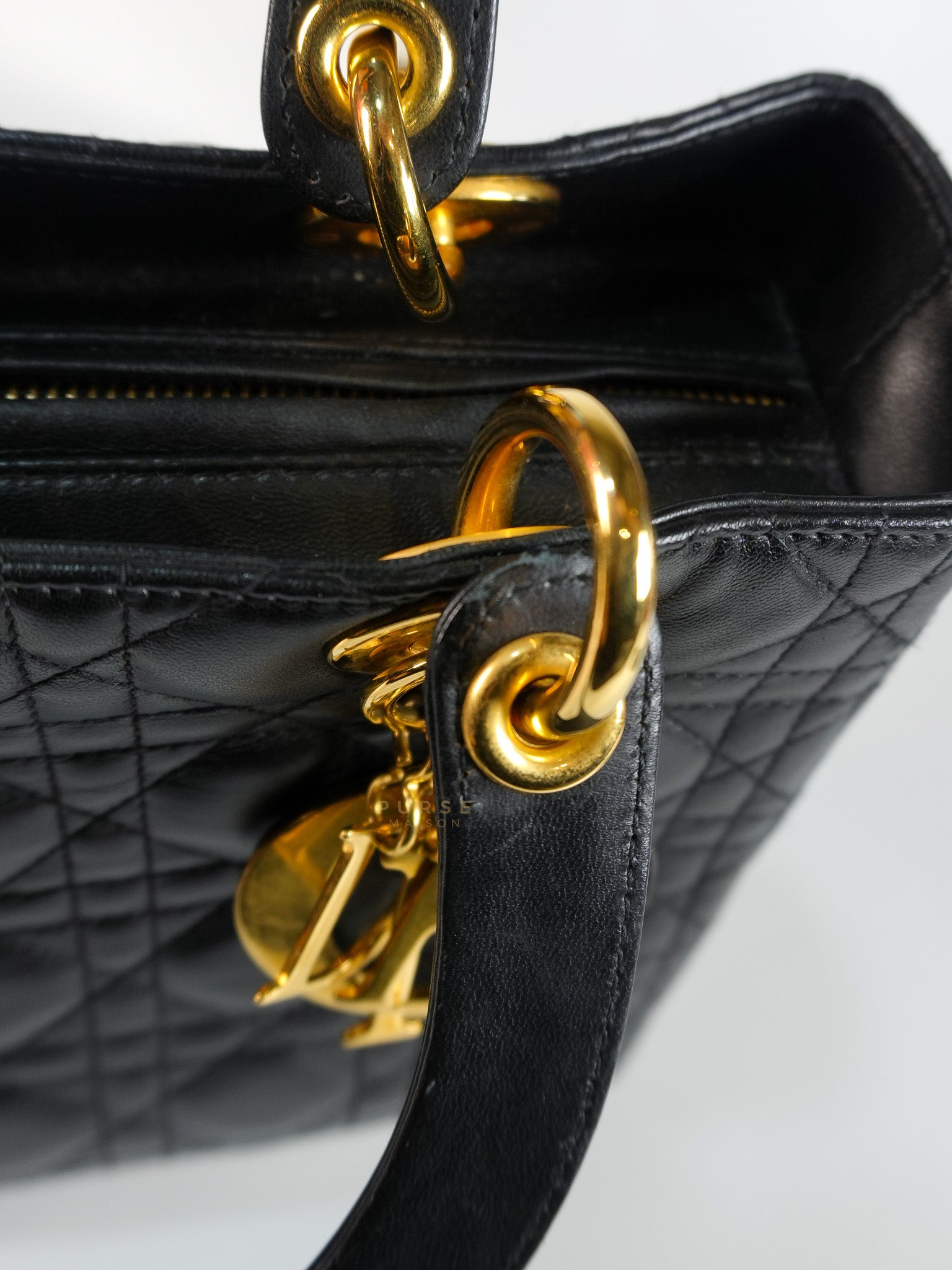 Vintage Lady Dior Medium in Black Quilted Cannage Leather | Purse Maison Luxury Bags Shop