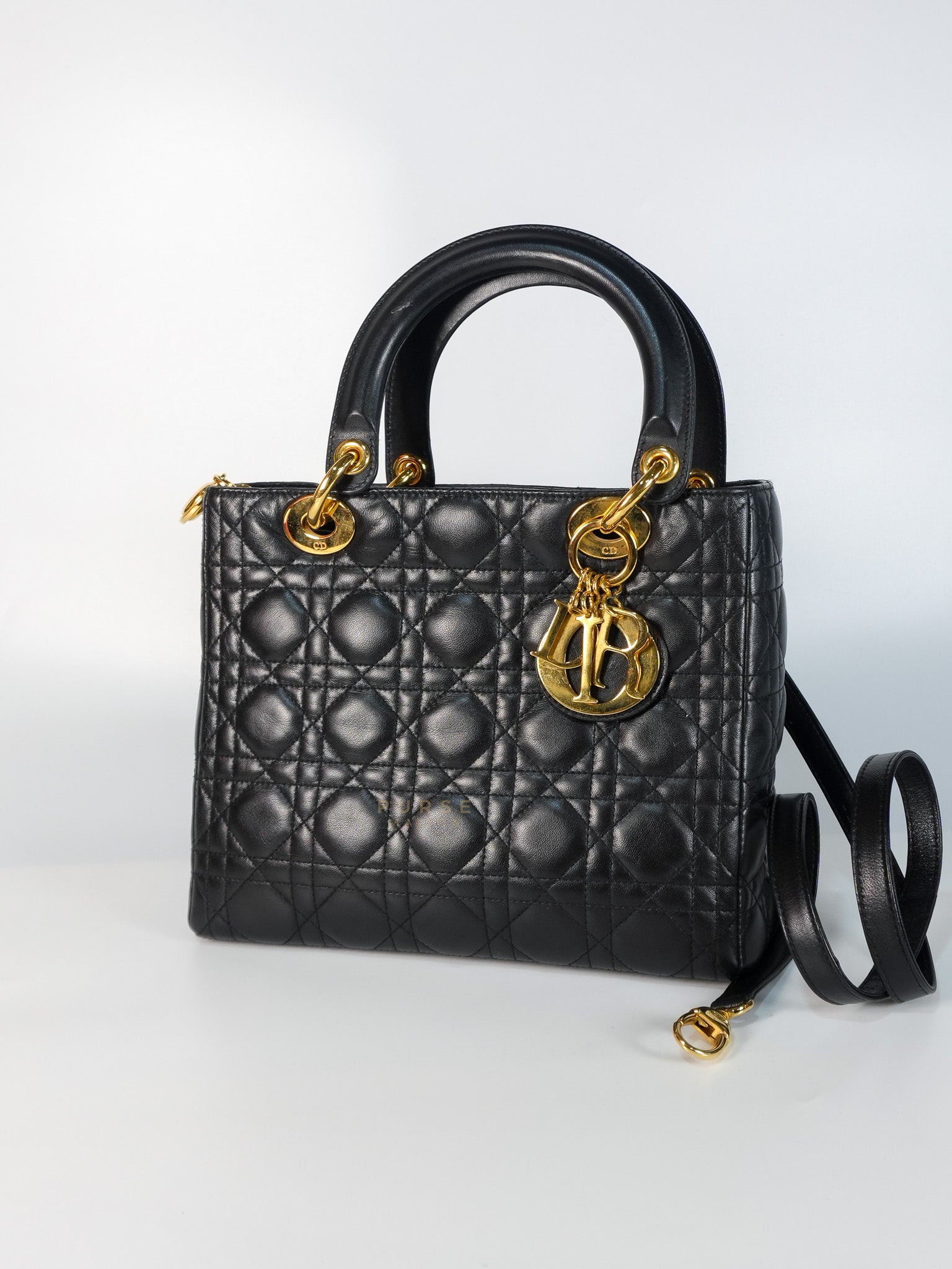 Vintage Lady Dior Medium in Black Quilted Cannage Leather | Purse Maison Luxury Bags Shop