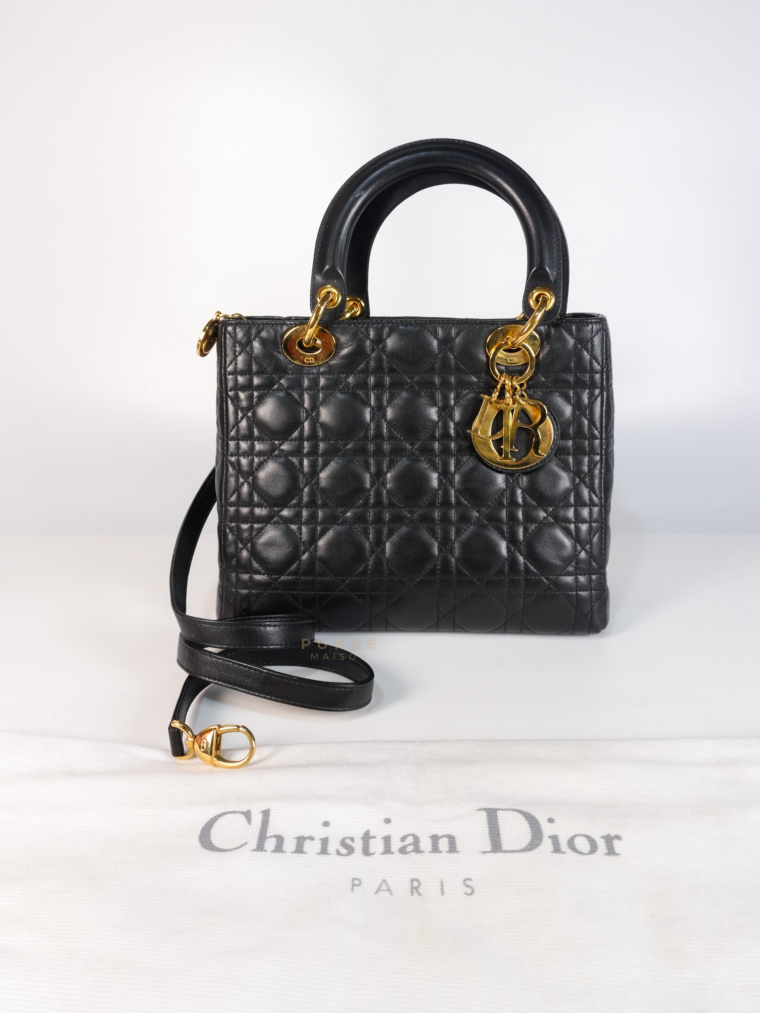 Vintage Lady Dior Medium in Black Quilted Cannage Leather | Purse Maison Luxury Bags Shop