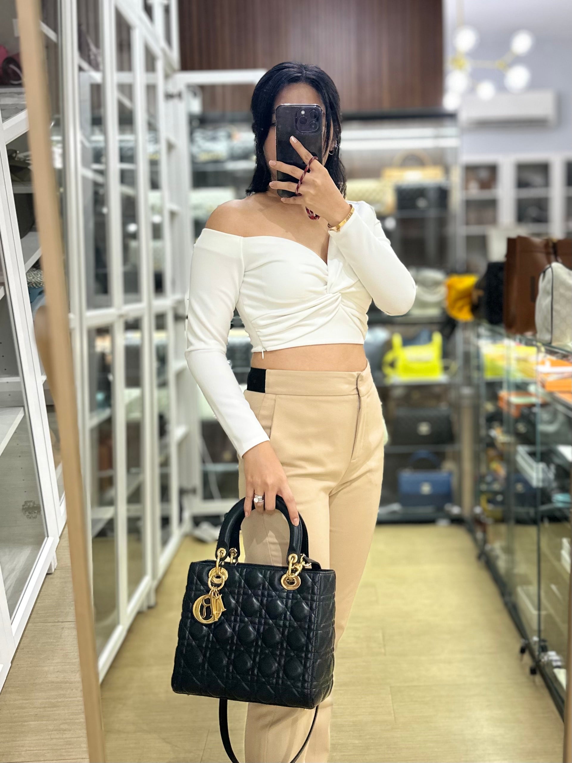 Christian Dior Lady Dior in Black Cannage Lambskin Leather Shoulder Bag