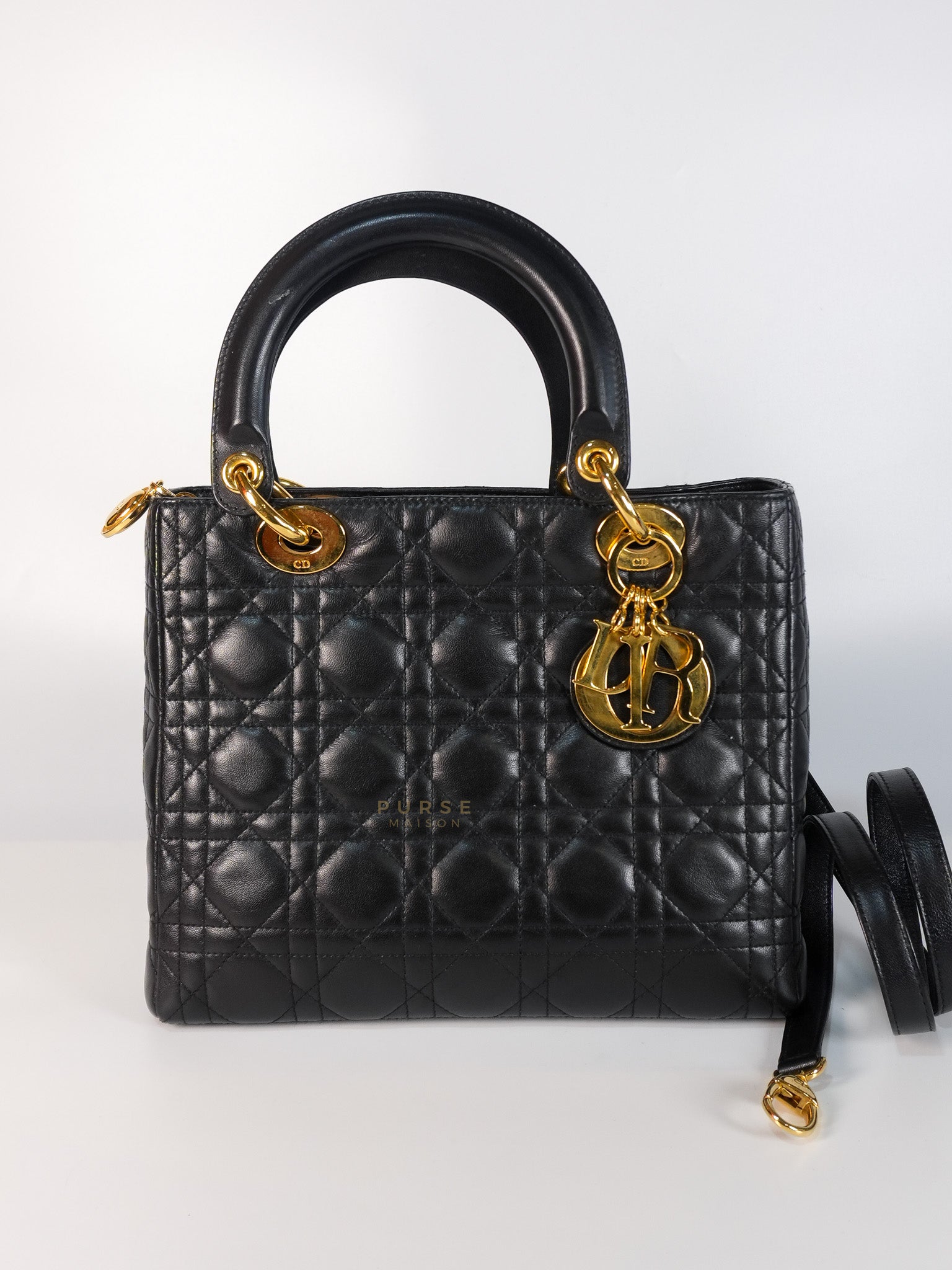 Vintage Lady Dior Medium in Black Quilted Cannage Leather | Purse Maison Luxury Bags Shop
