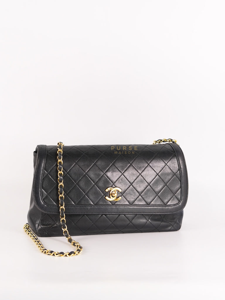 Vintage Medium Quilted Flap Bag in Black Lambskin Leather (Series 1) | Purse Maison Luxury Bags Shop