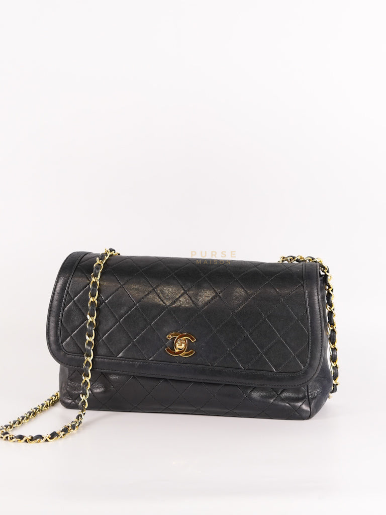 Vintage Medium Quilted Flap Bag in Black Lambskin Leather (Series 1) | Purse Maison Luxury Bags Shop
