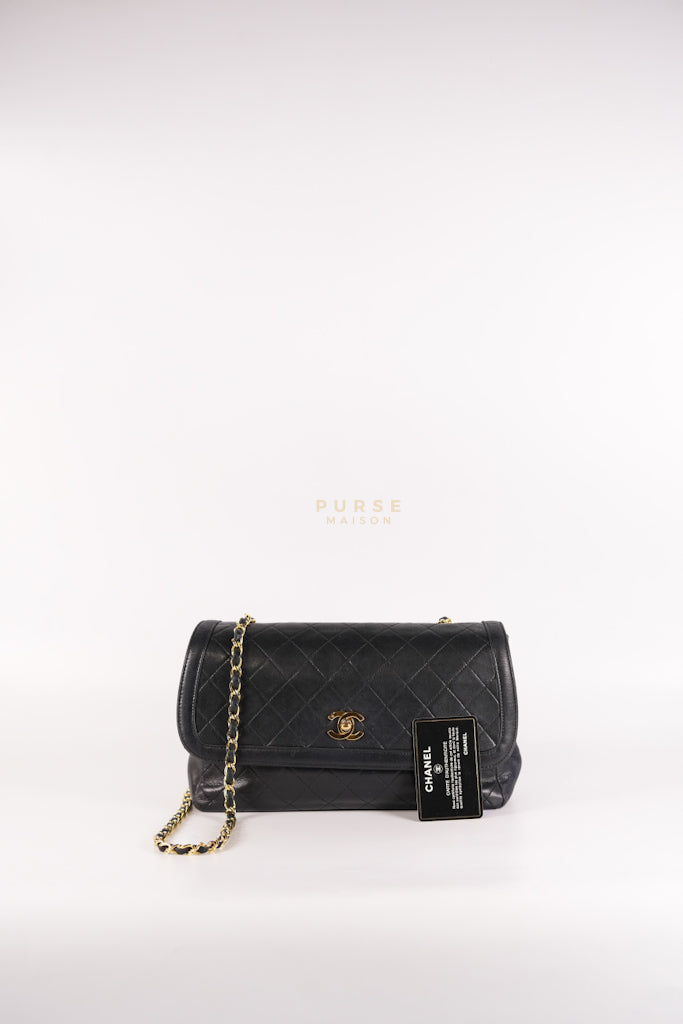 Vintage Medium Quilted Flap Bag in Black Lambskin Leather (Series 1) | Purse Maison Luxury Bags Shop
