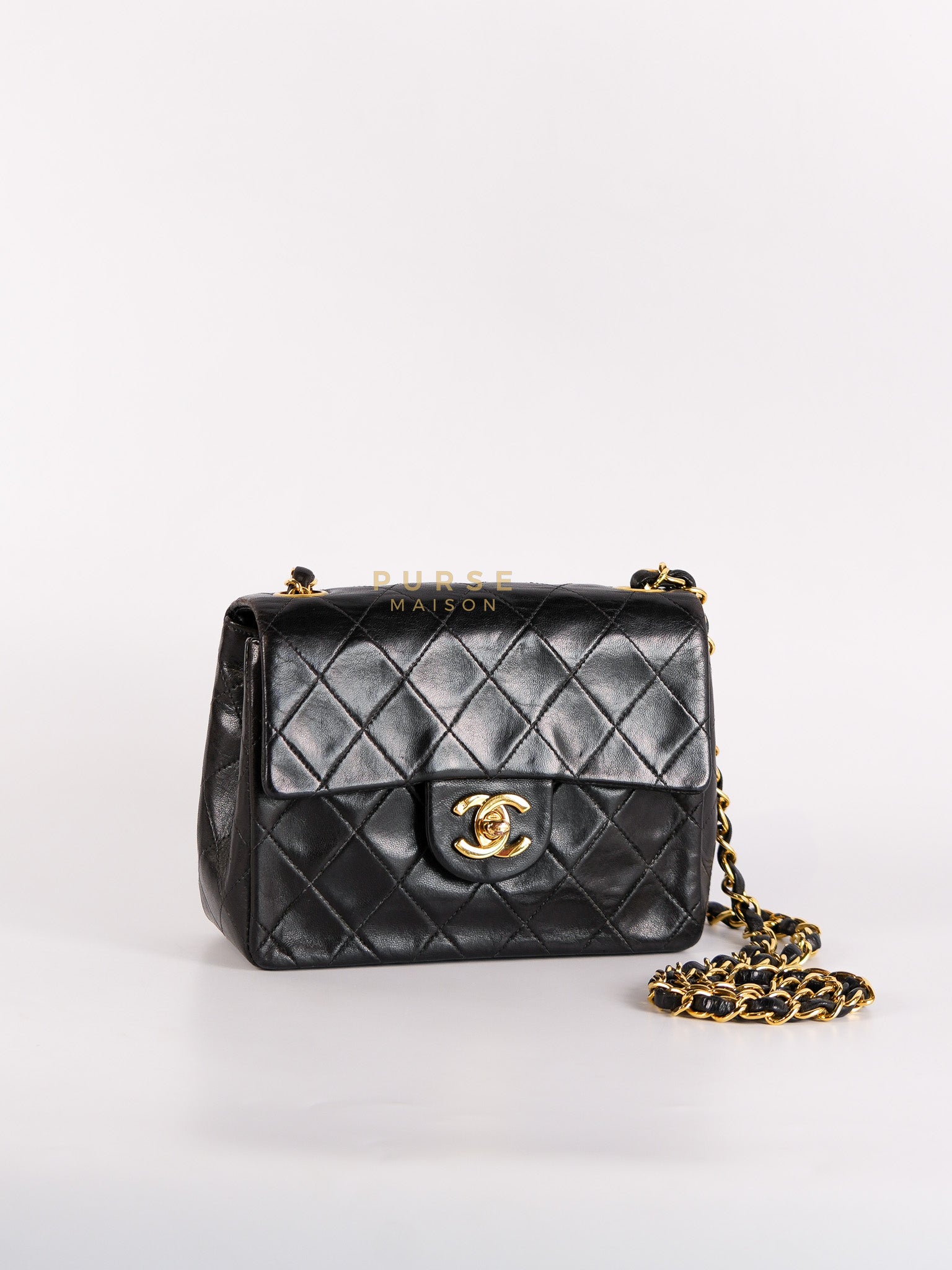 Vintage Mini Square Flap Bag in Black Quilted Lambskin Leather & Gold Hardware Series 4 | Purse Maison Luxury Bags Shop