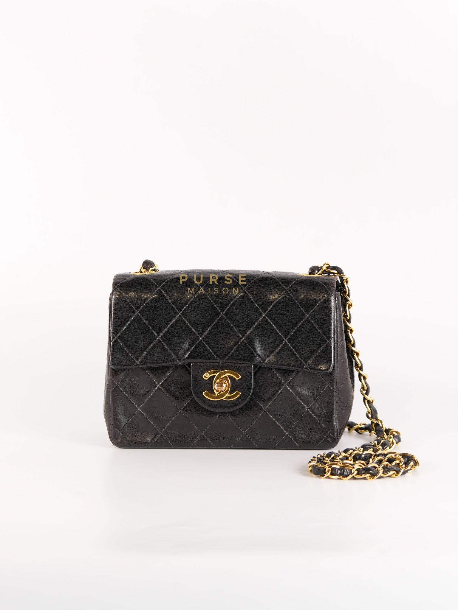 Vintage Mini Square Flap Bag in Black Quilted Lambskin Leather & Gold Hardware Series 4 | Purse Maison Luxury Bags Shop
