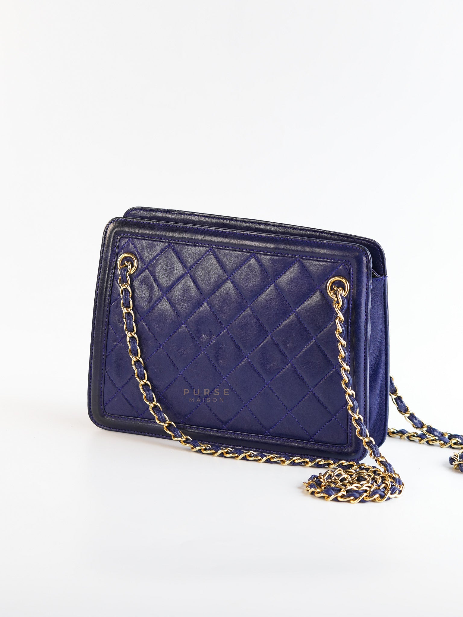 Vintage Shoulder Bag Medium in Dark Blue Lambskin Leather(Series 12) | Purse Maison Luxury Bags Shop