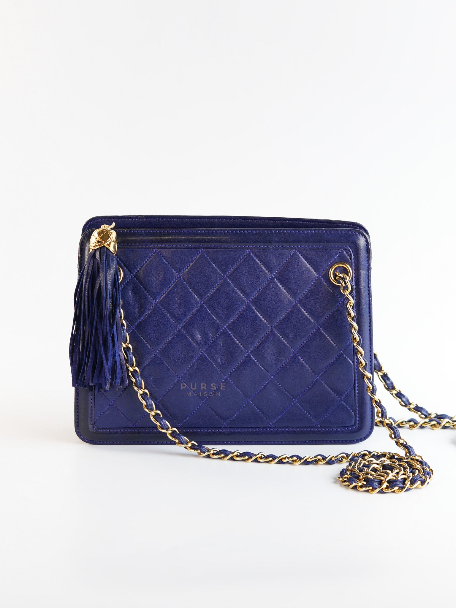 Vintage Shoulder Bag Medium in Dark Blue Lambskin Leather(Series 12) | Purse Maison Luxury Bags Shop