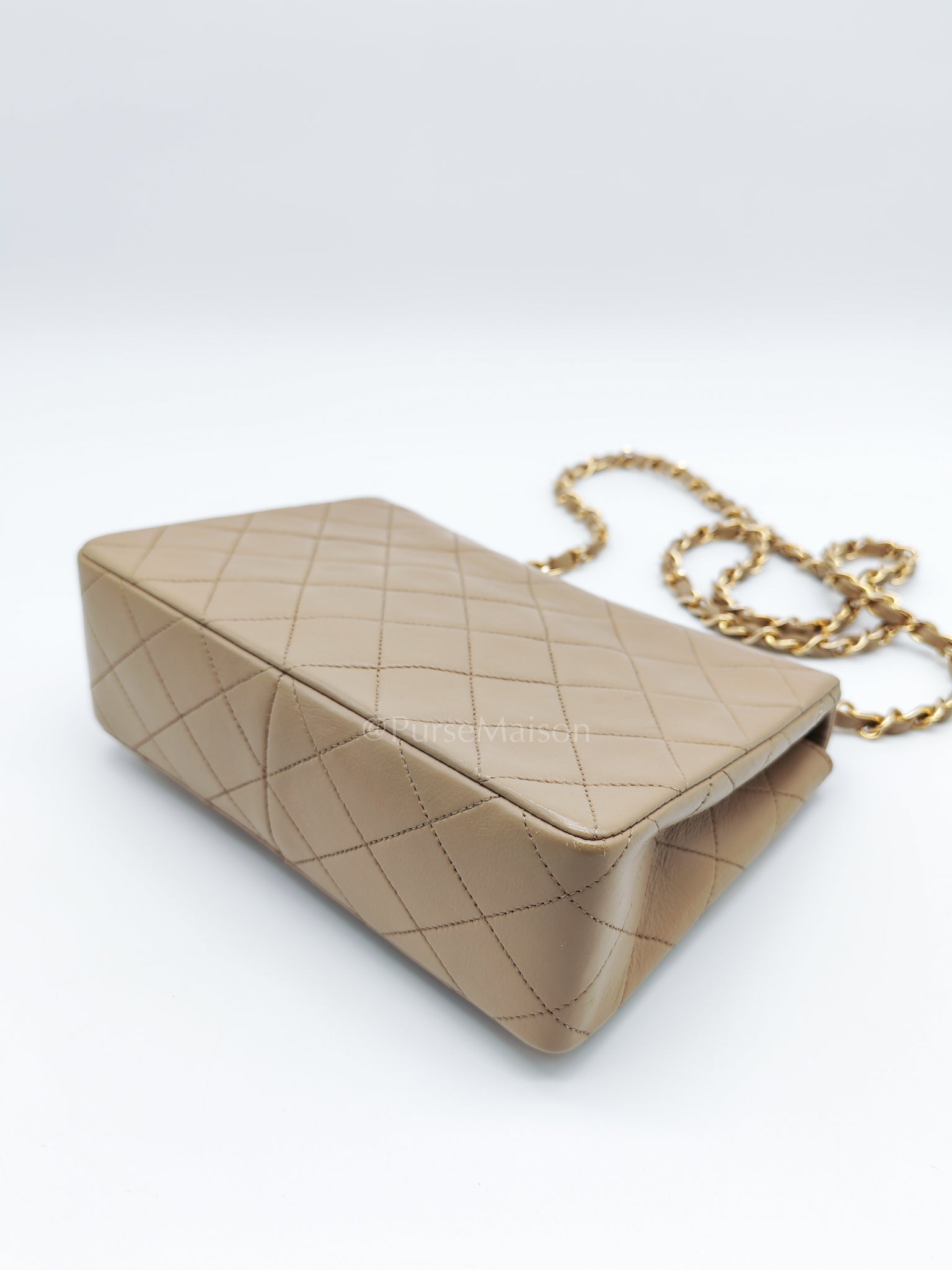 Vintage Single Flap in Dark Beige Quilted Lambskin Leather and Gold Hardware Series 1 | Purse Maison Luxury Bags Shop
