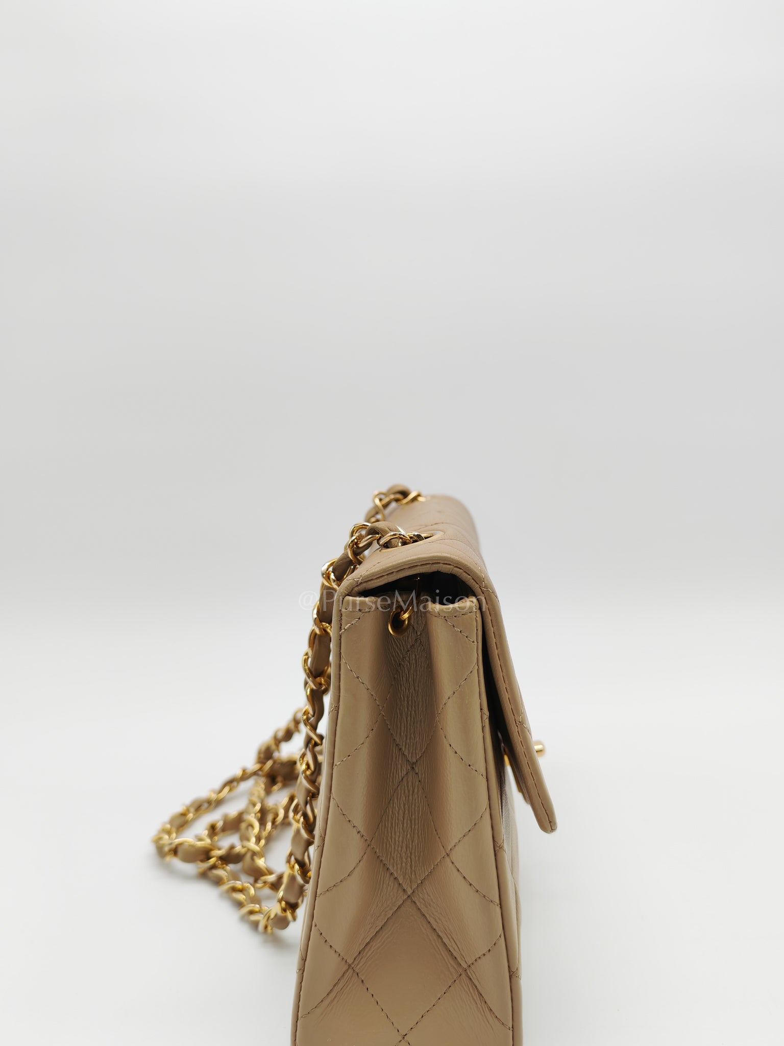 Vintage Single Flap in Dark Beige Quilted Lambskin Leather and Gold Hardware Series 1 | Purse Maison Luxury Bags Shop