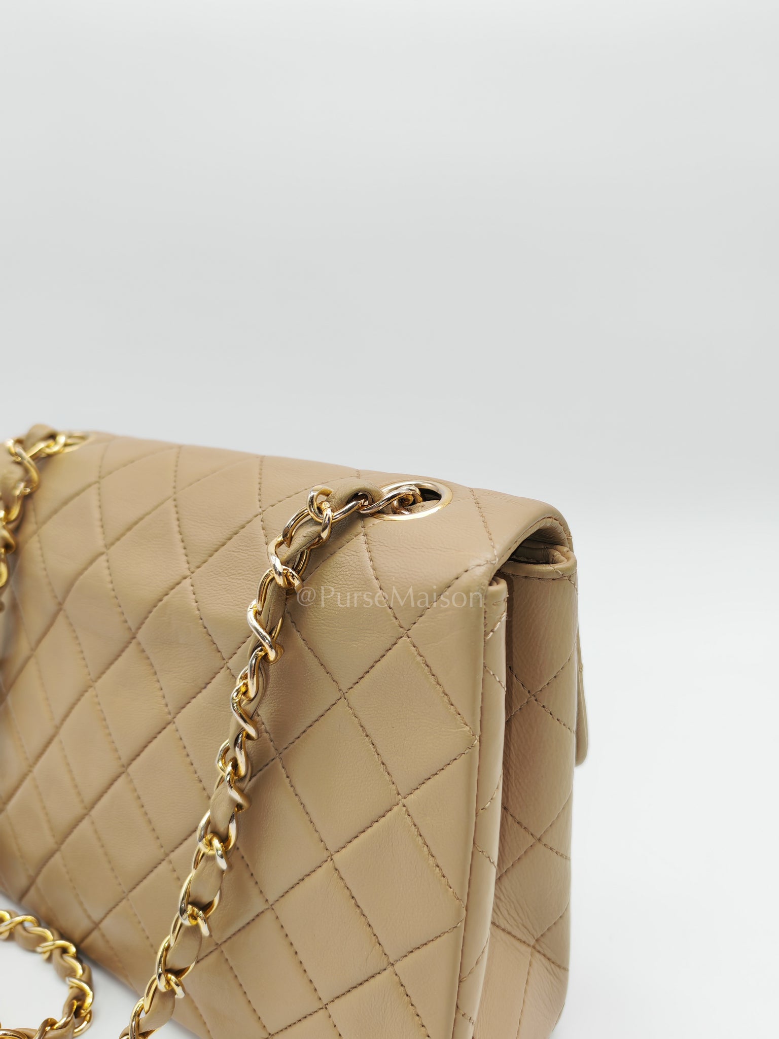 Vintage Single Flap in Dark Beige Quilted Lambskin Leather and Gold Hardware Series 1 | Purse Maison Luxury Bags Shop