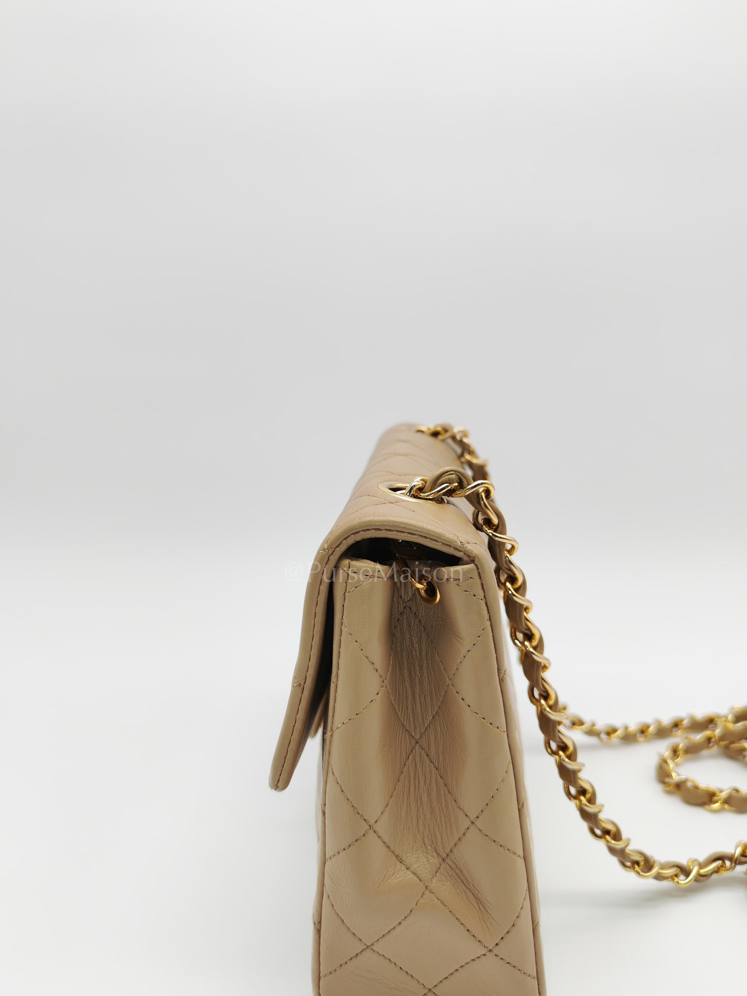 Vintage Single Flap in Dark Beige Quilted Lambskin Leather and Gold Hardware Series 1 | Purse Maison Luxury Bags Shop