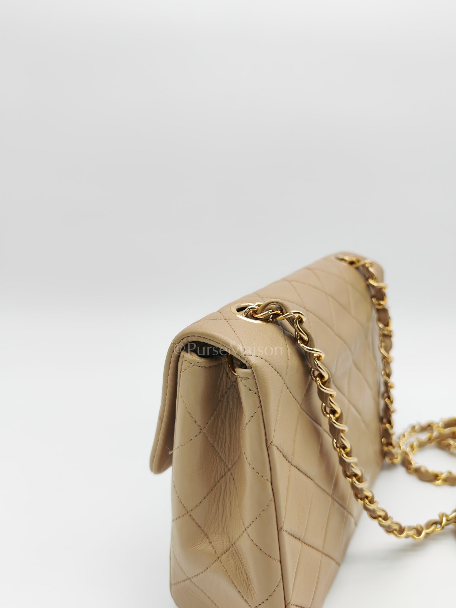 Vintage Single Flap in Dark Beige Quilted Lambskin Leather and Gold Hardware Series 1 | Purse Maison Luxury Bags Shop