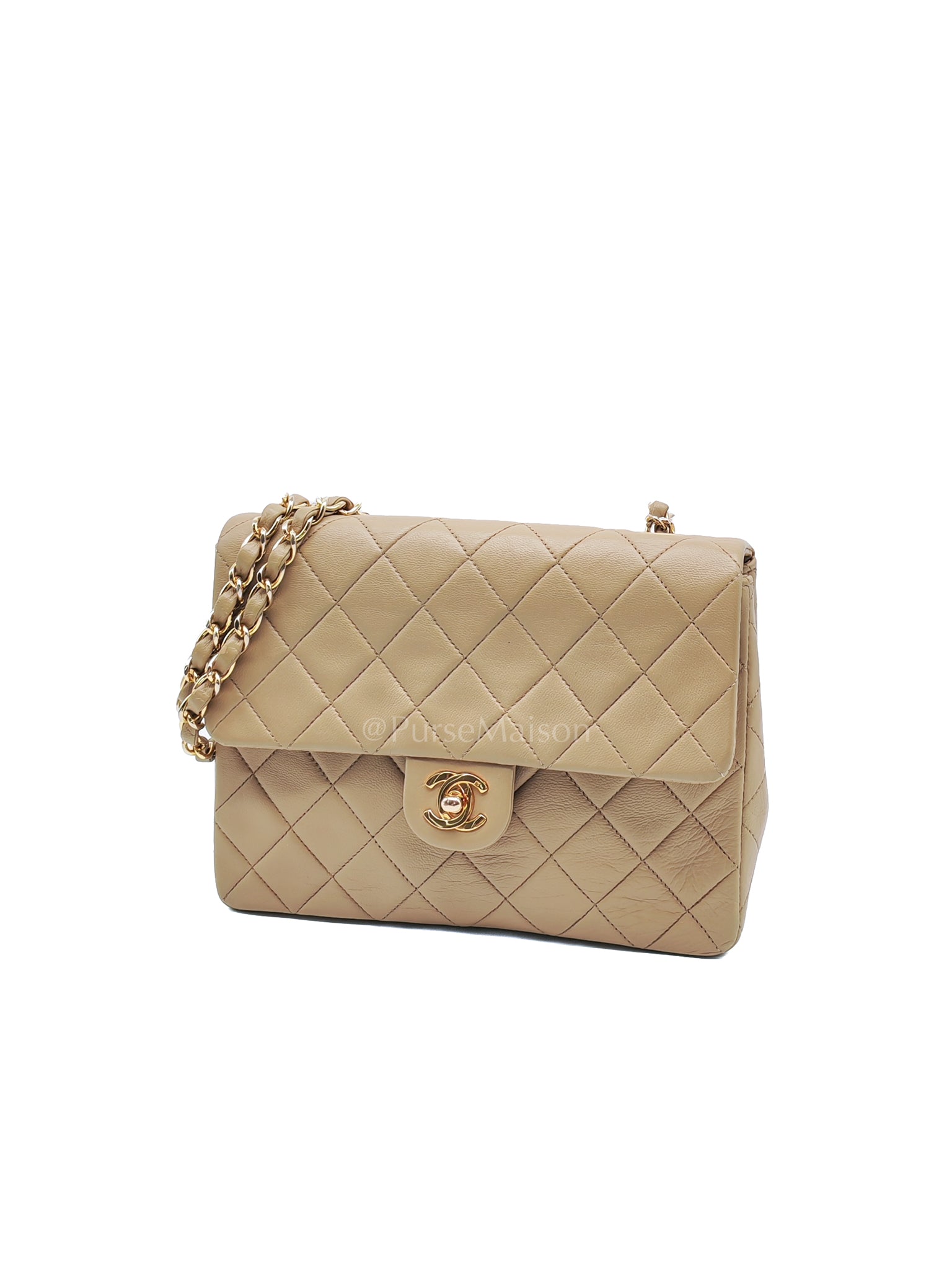 Vintage Single Flap in Dark Beige Quilted Lambskin Leather and Gold Hardware Series 1 | Purse Maison Luxury Bags Shop