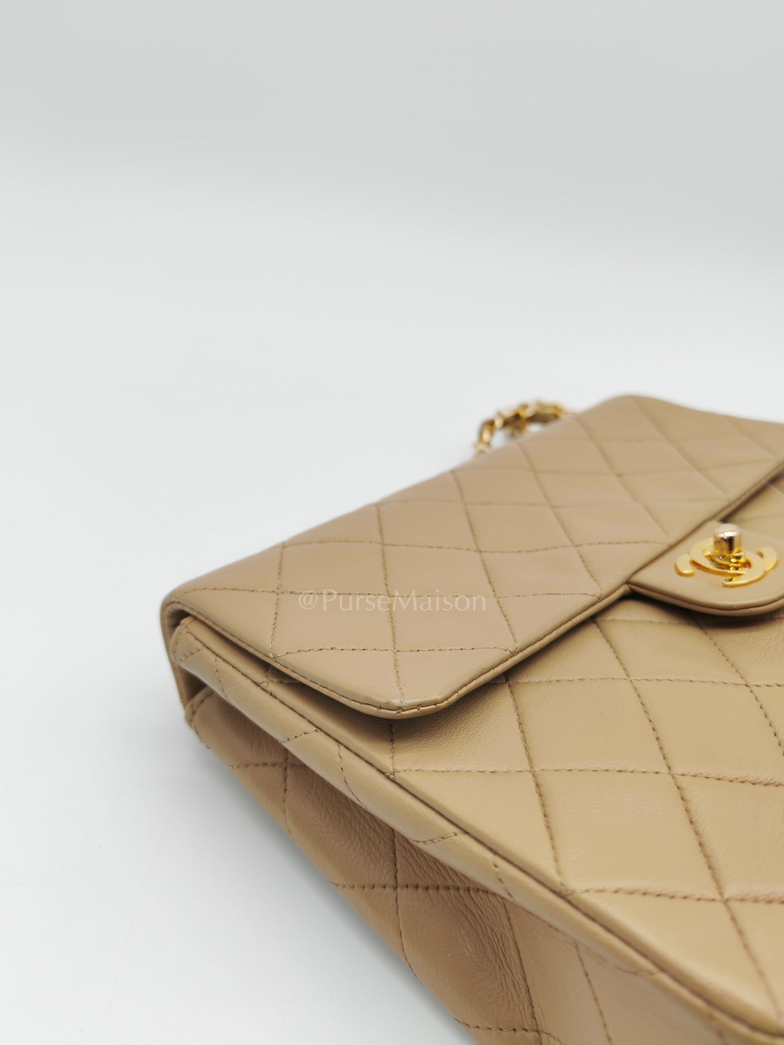Vintage Single Flap in Dark Beige Quilted Lambskin Leather and Gold Hardware Series 1 | Purse Maison Luxury Bags Shop
