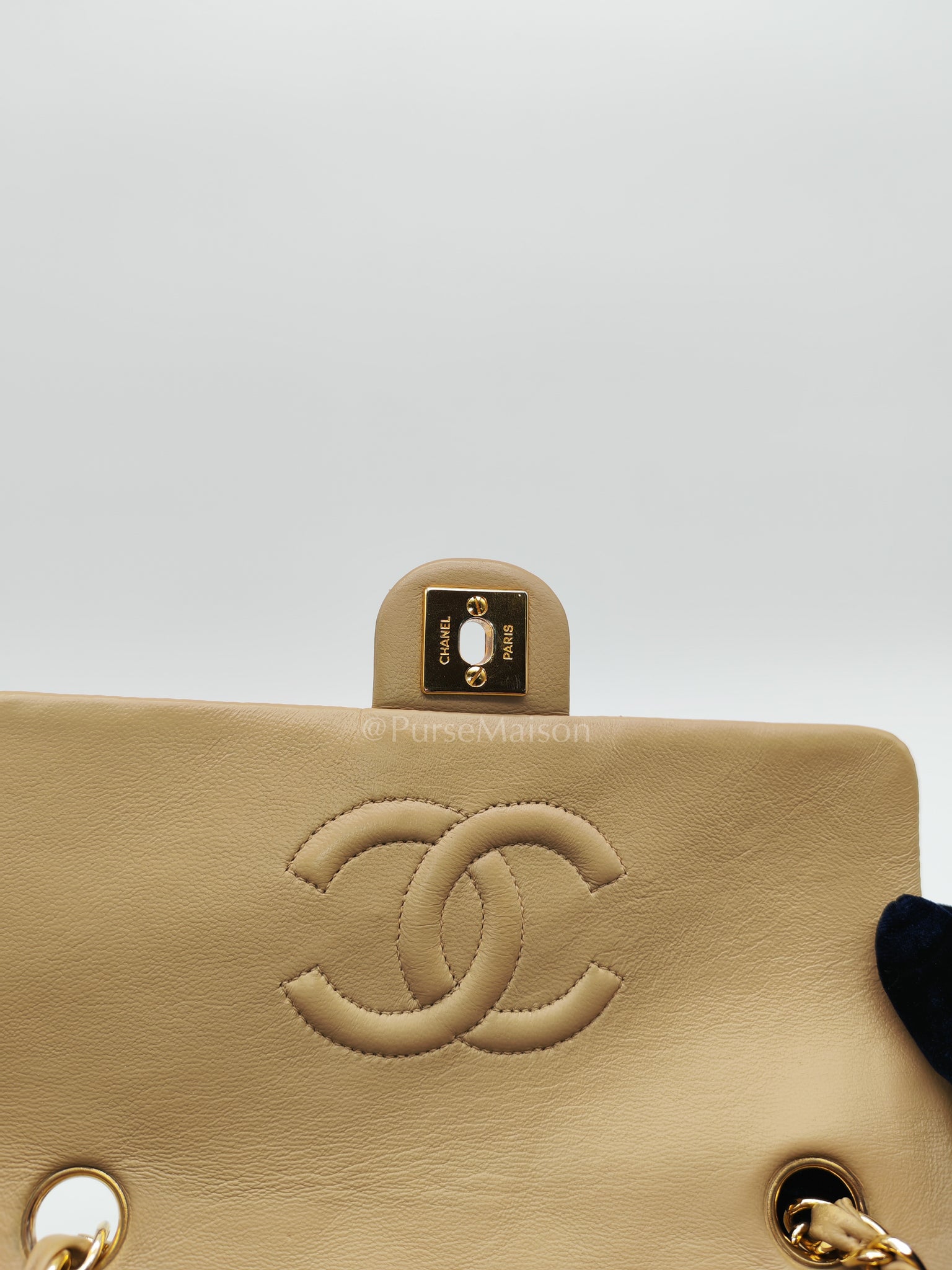 Vintage Single Flap in Dark Beige Quilted Lambskin Leather and Gold Hardware Series 1 | Purse Maison Luxury Bags Shop