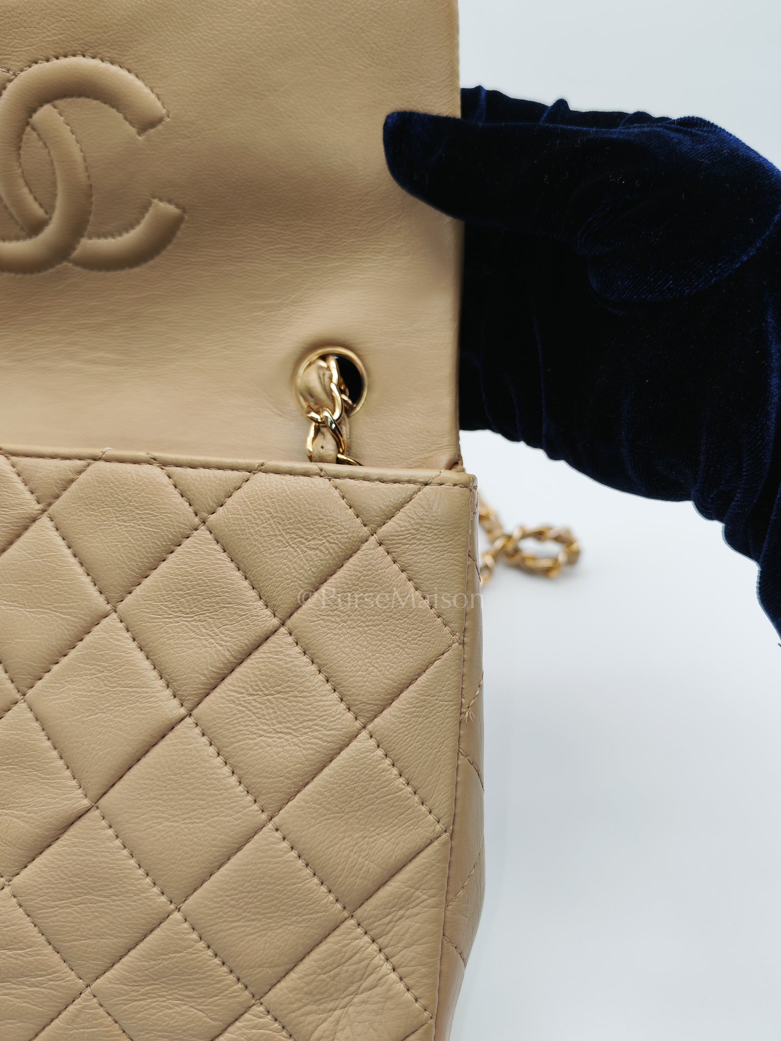 Vintage Single Flap in Dark Beige Quilted Lambskin Leather and Gold Hardware Series 1 | Purse Maison Luxury Bags Shop