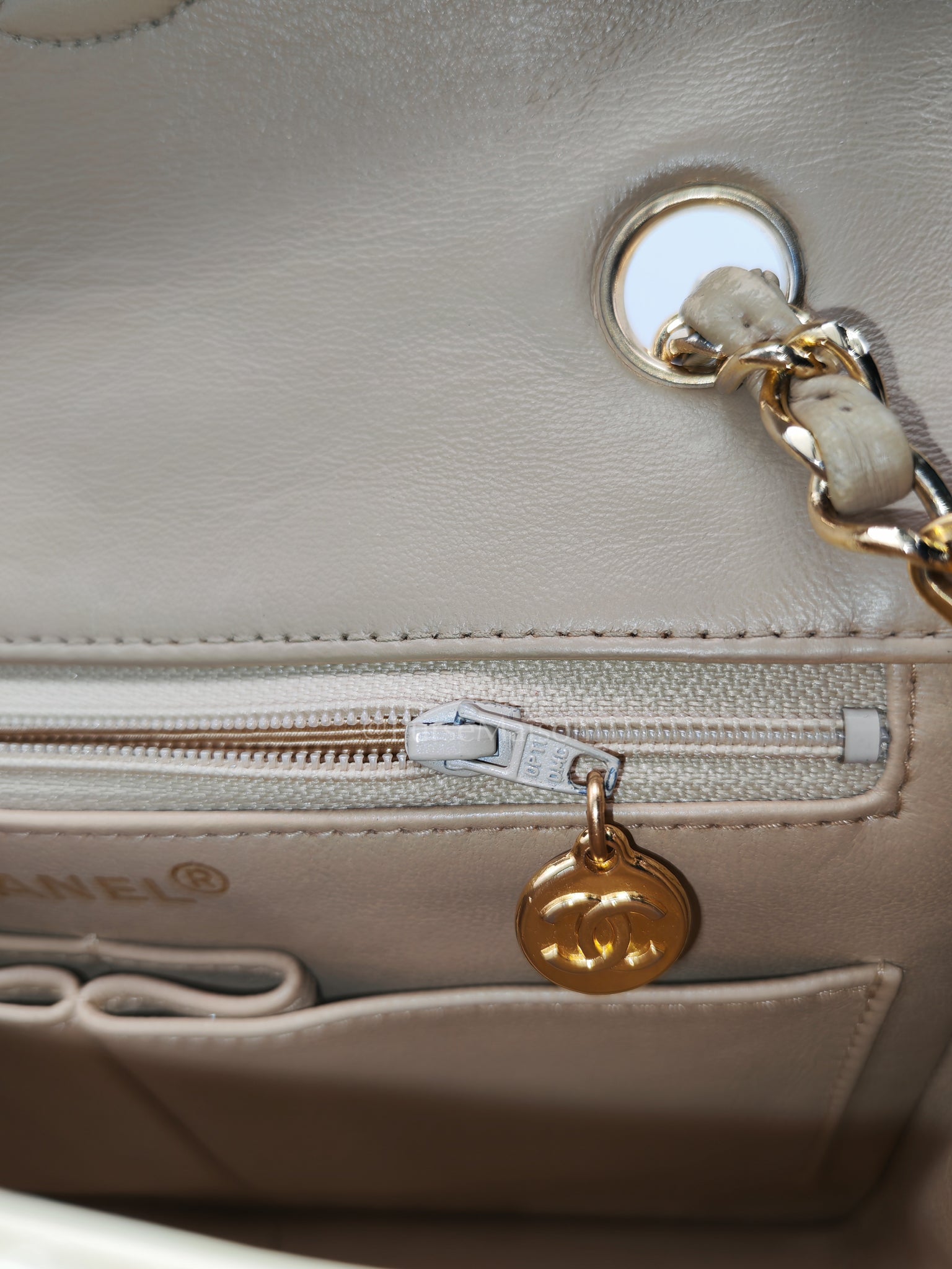 Vintage Single Flap in Dark Beige Quilted Lambskin Leather and Gold Hardware Series 1 | Purse Maison Luxury Bags Shop