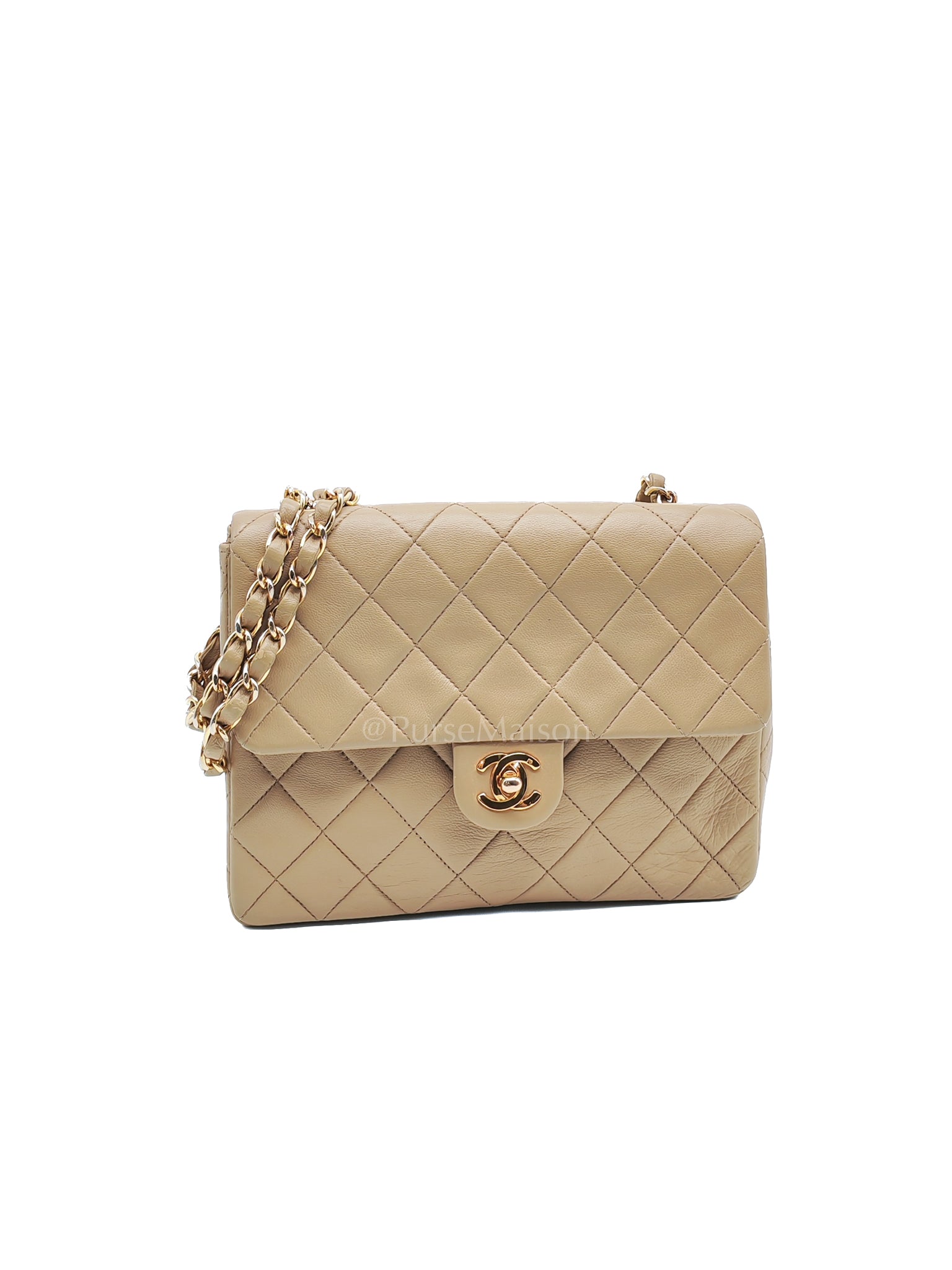 Vintage Single Flap in Dark Beige Quilted Lambskin Leather and Gold Hardware Series 1 | Purse Maison Luxury Bags Shop