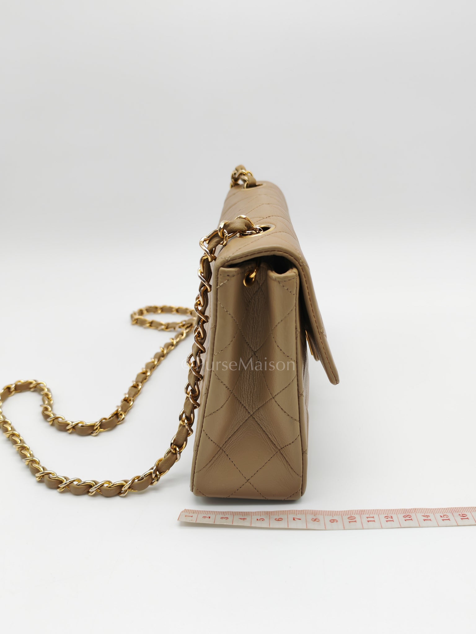 Vintage Single Flap in Dark Beige Quilted Lambskin Leather and Gold Hardware Series 1 | Purse Maison Luxury Bags Shop