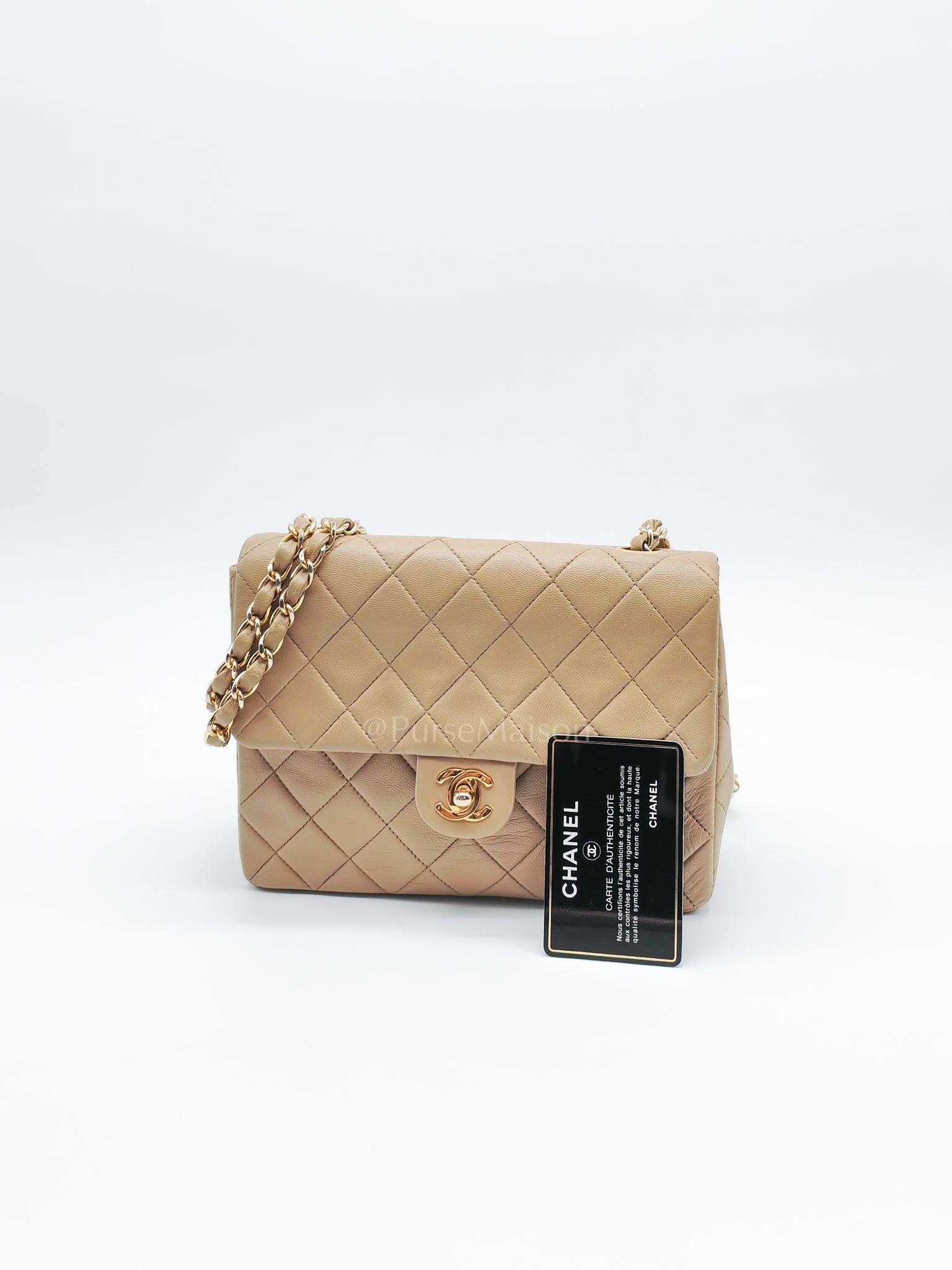 Vintage Single Flap in Dark Beige Quilted Lambskin Leather and Gold Hardware Series 1 | Purse Maison Luxury Bags Shop