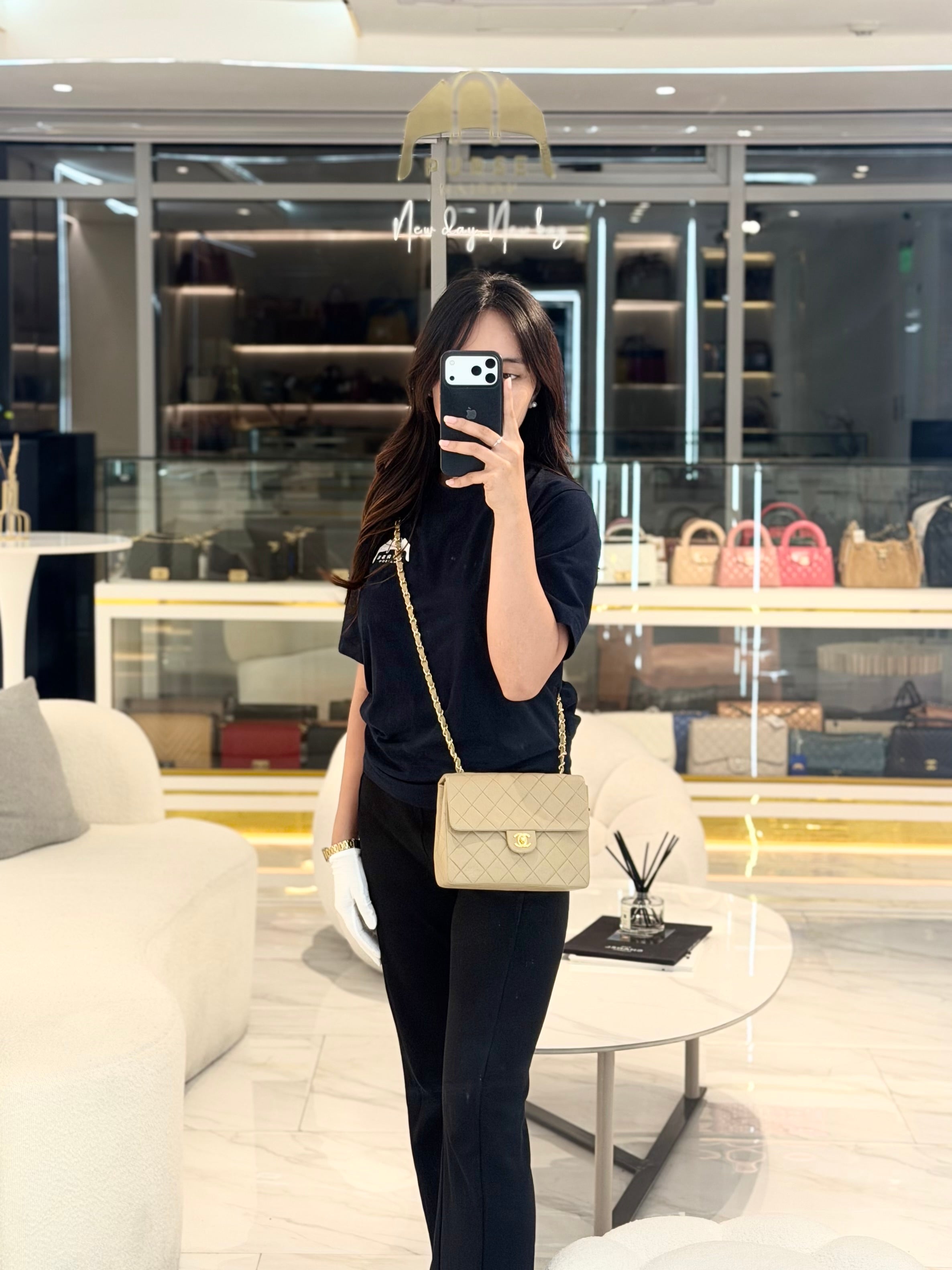 Vintage Single Flap in Dark Beige Quilted Lambskin Leather and Gold Hardware Series 1 | Purse Maison Luxury Bags Shop