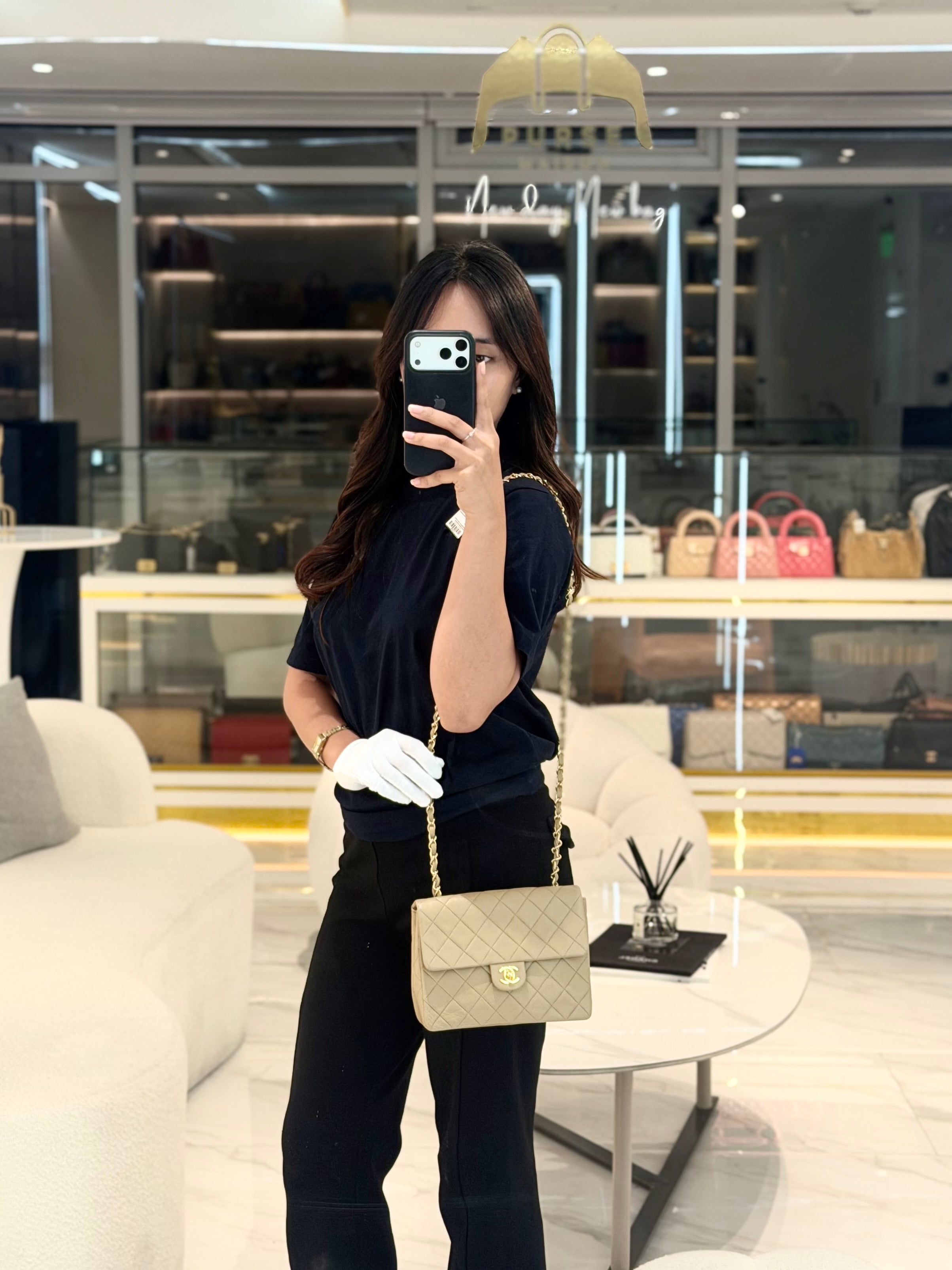 Vintage Single Flap in Dark Beige Quilted Lambskin Leather and Gold Hardware Series 1 | Purse Maison Luxury Bags Shop