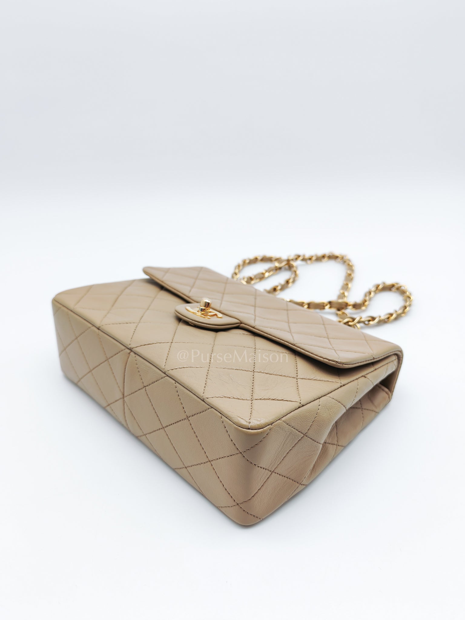 Vintage Single Flap in Dark Beige Quilted Lambskin Leather and Gold Hardware Series 1 | Purse Maison Luxury Bags Shop
