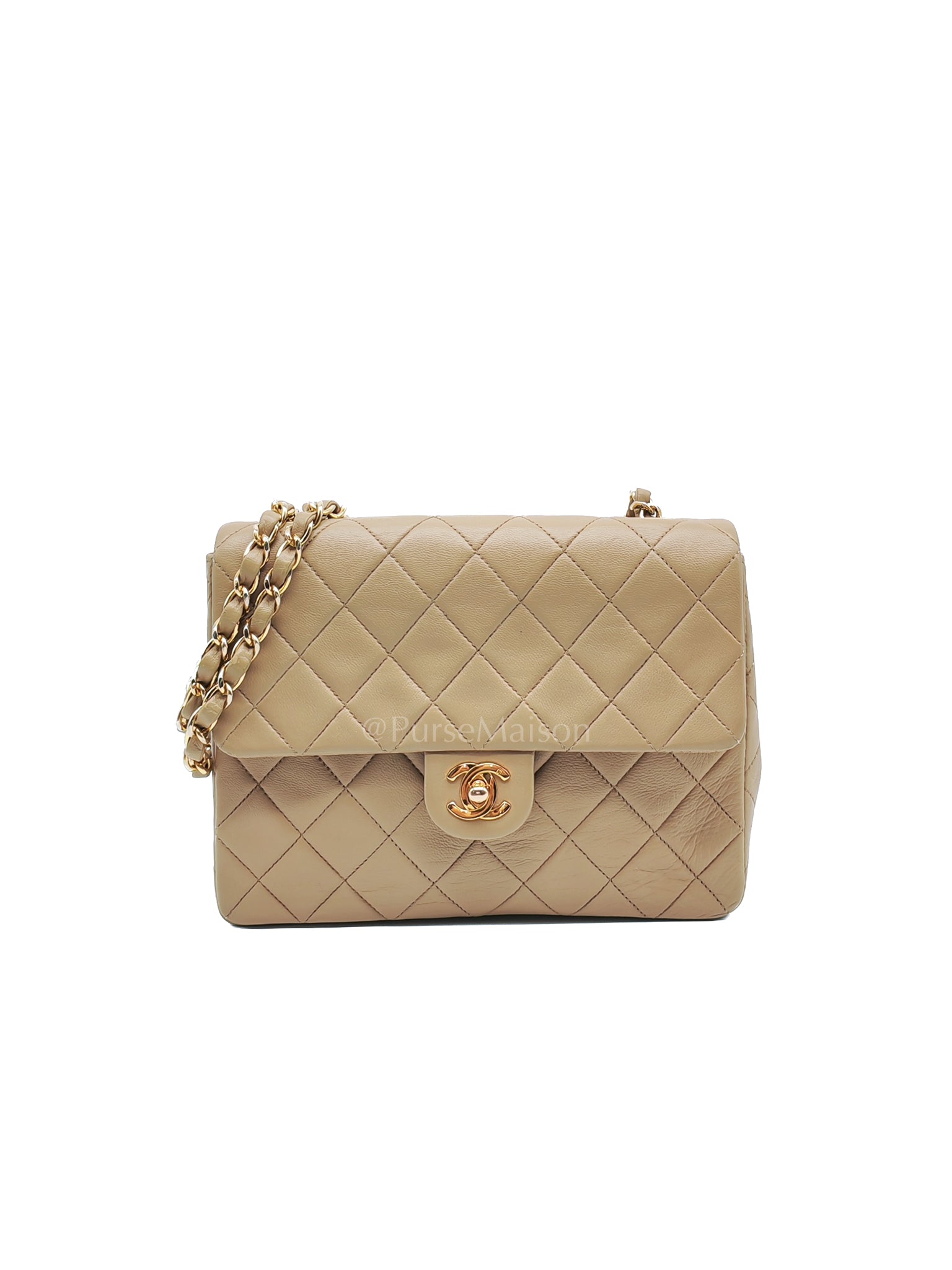 Vintage Single Flap in Dark Beige Quilted Lambskin Leather and Gold Hardware Series 1 | Purse Maison Luxury Bags Shop