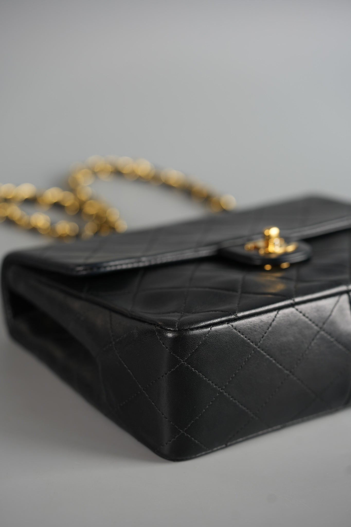 Vintage Small Square in Black Lambskin Leather & 24k Gold Hardware Series 1 | Purse Maison Luxury Bags Shop