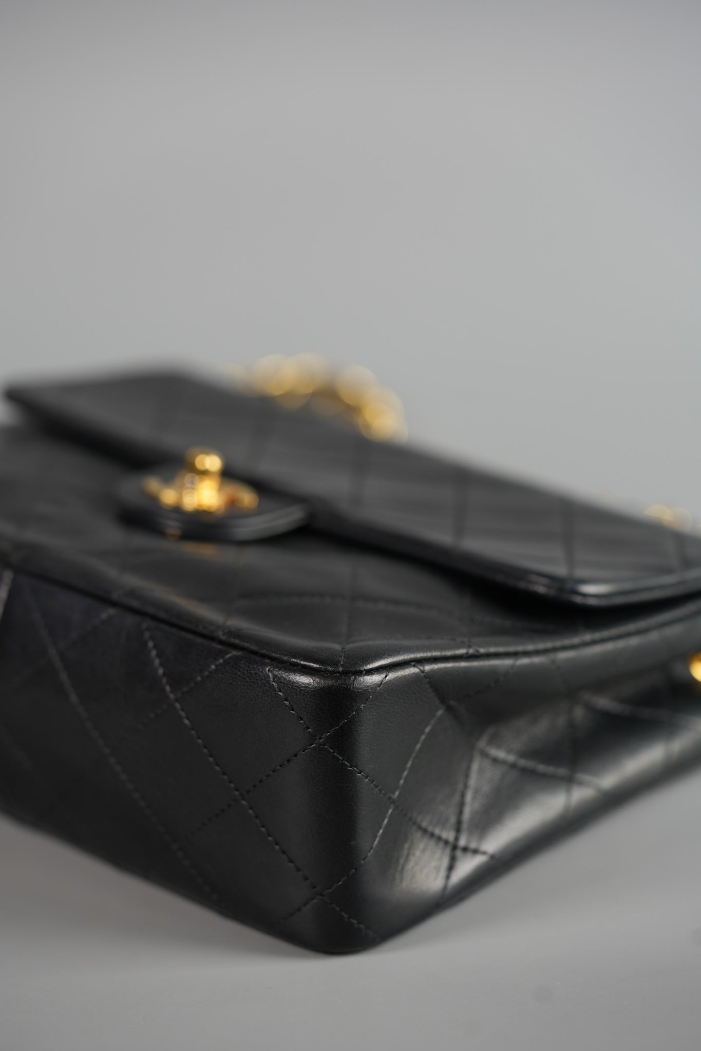 Vintage Small Square in Black Lambskin Leather & 24k Gold Hardware Series 1 | Purse Maison Luxury Bags Shop