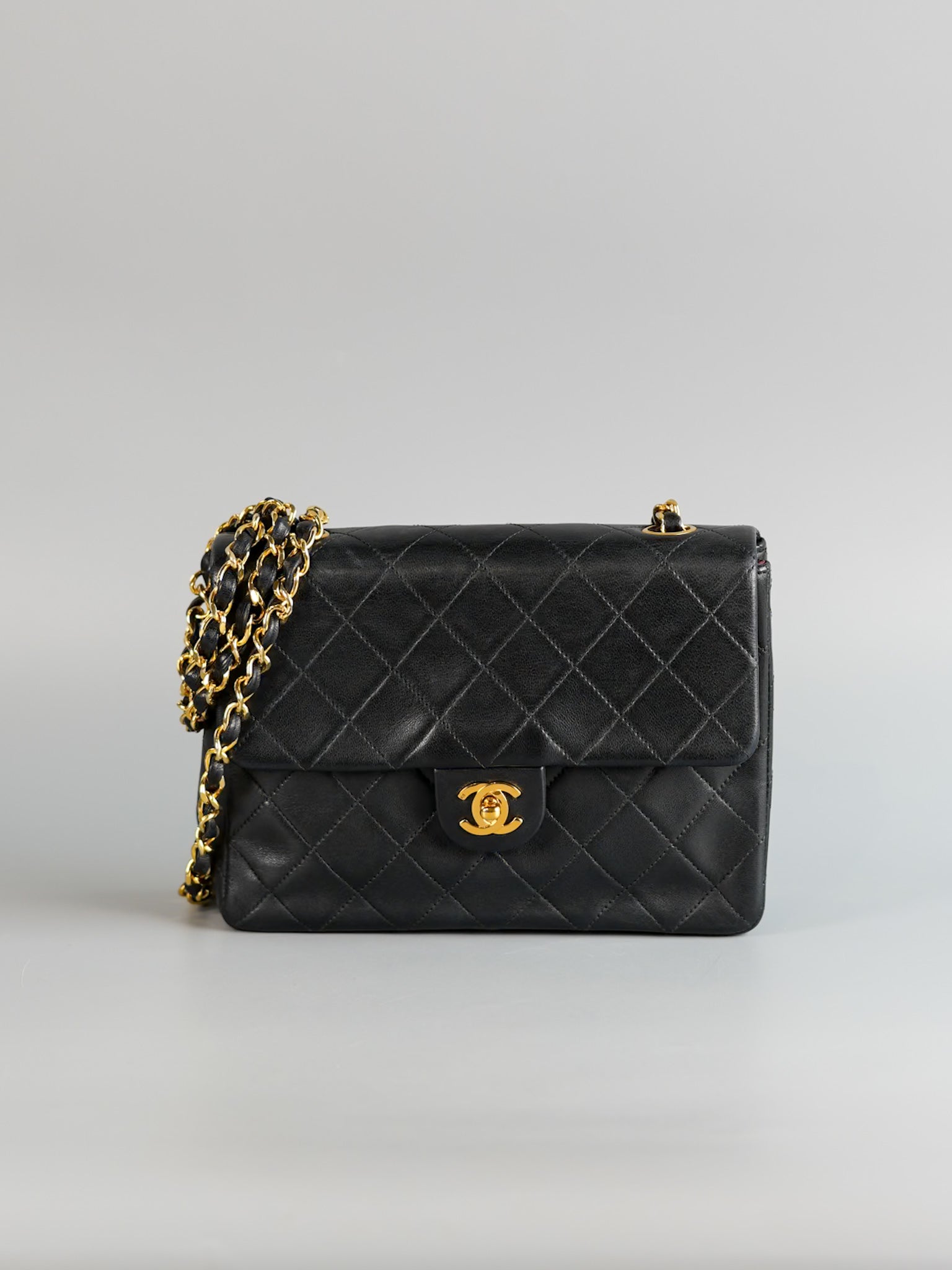 Vintage Small Square in Black Lambskin Leather & 24k Gold Hardware Series 1 | Purse Maison Luxury Bags Shop