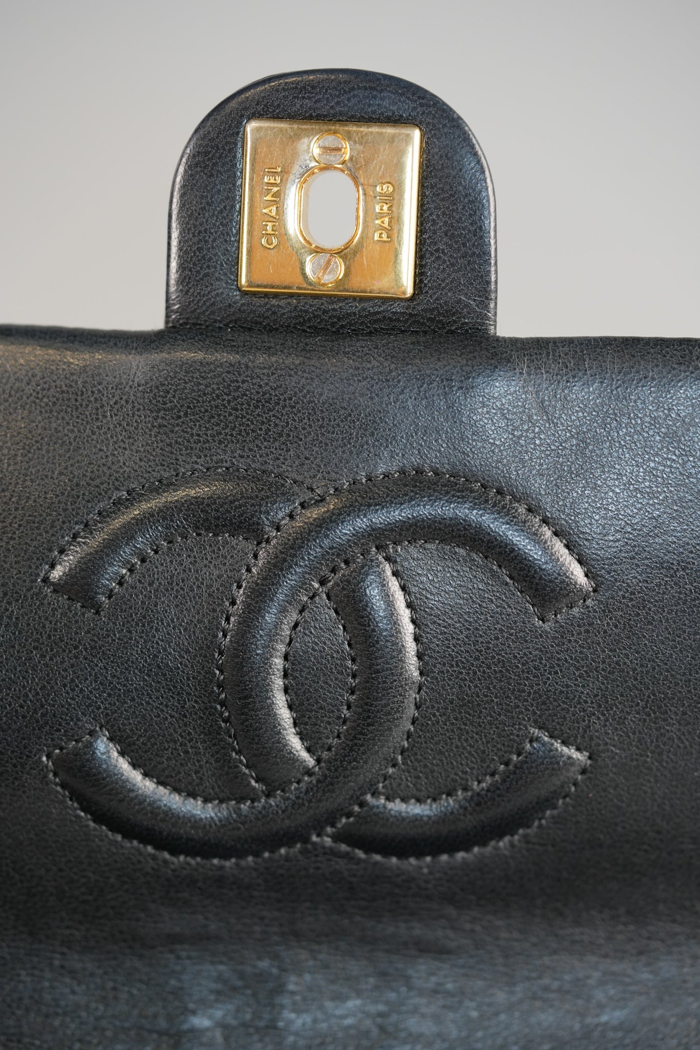 Vintage Small Square in Black Lambskin Leather & 24k Gold Hardware Series 1 | Purse Maison Luxury Bags Shop