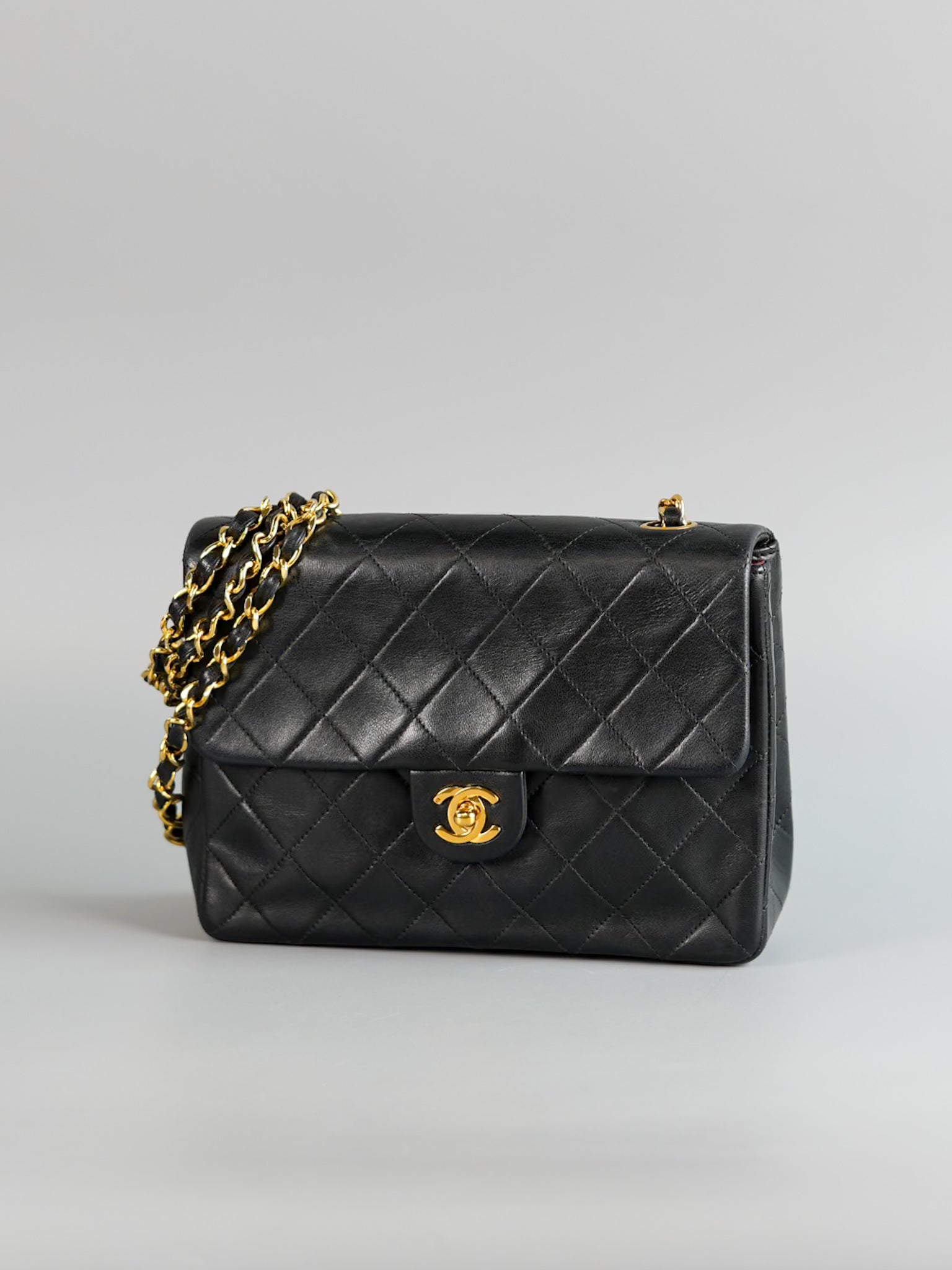 Vintage Small Square in Black Lambskin Leather & 24k Gold Hardware Series 1 | Purse Maison Luxury Bags Shop