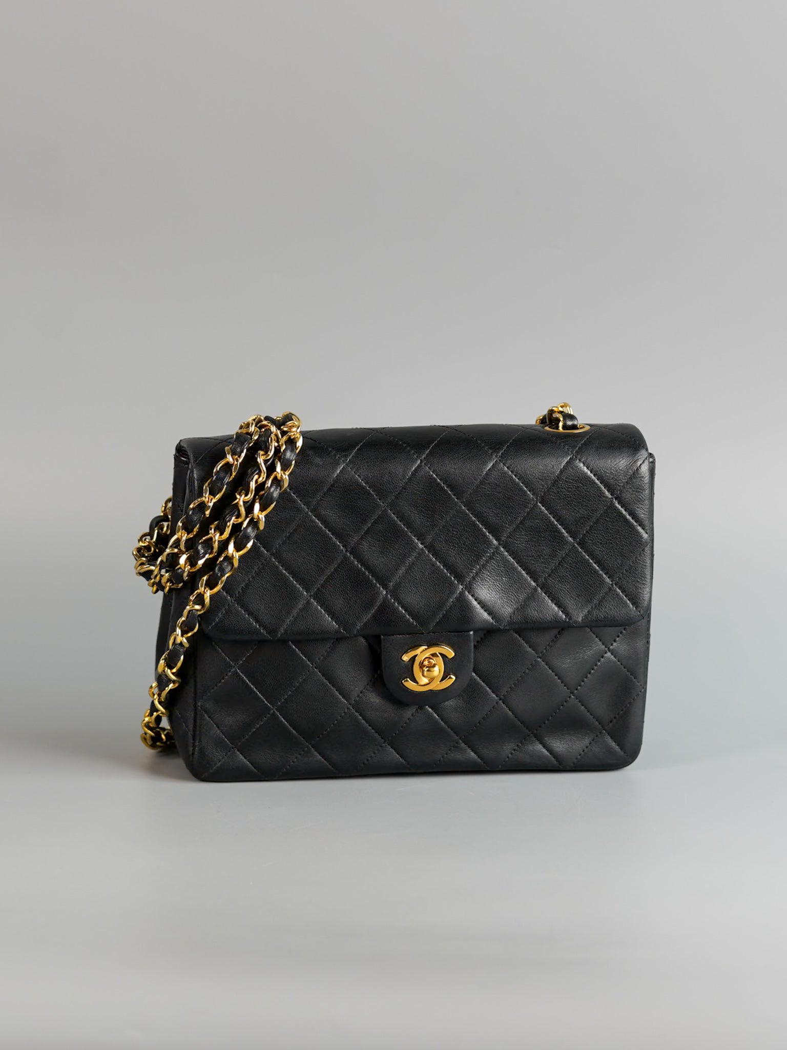 Vintage Small Square in Black Lambskin Leather & 24k Gold Hardware Series 1 | Purse Maison Luxury Bags Shop