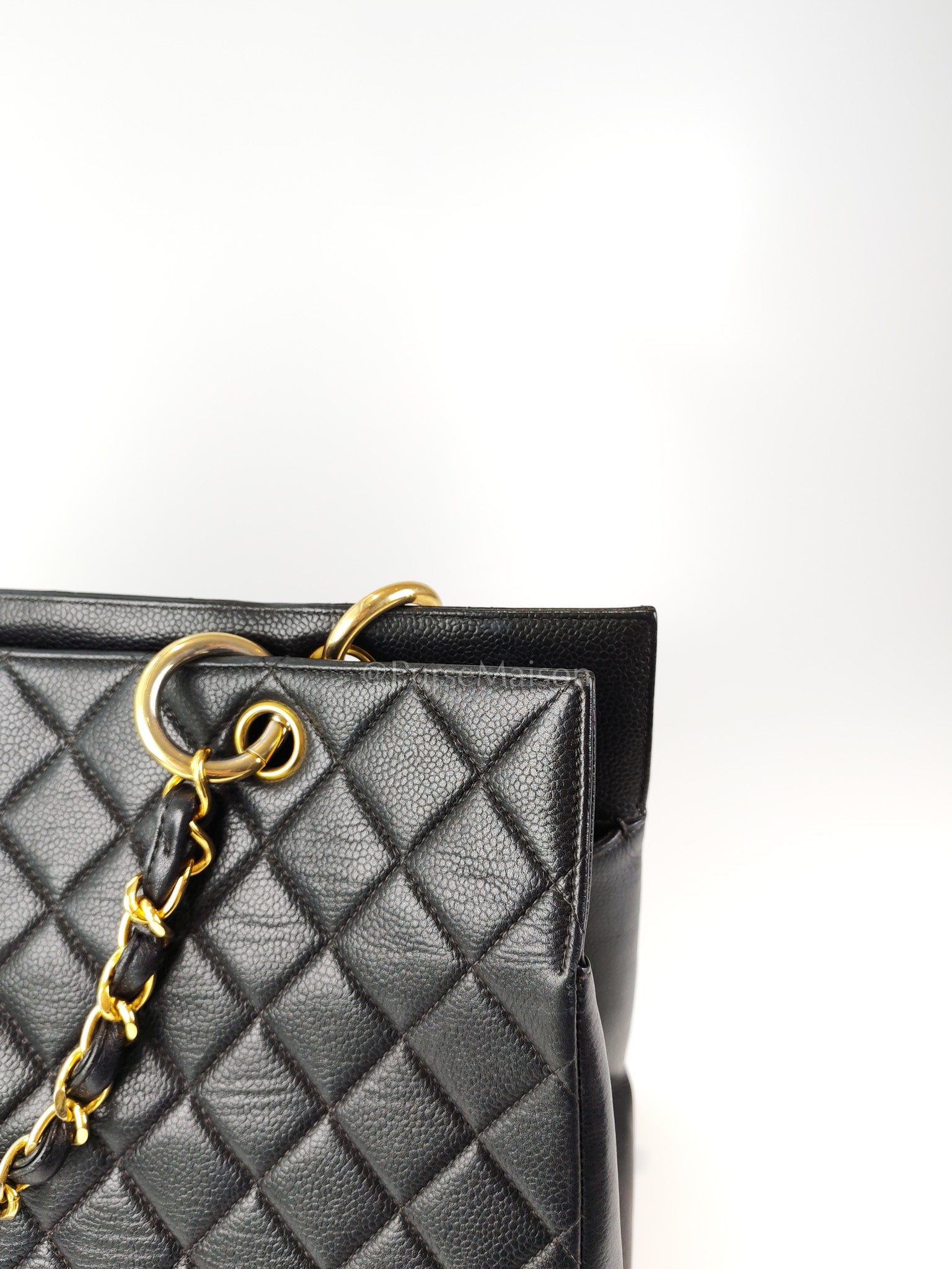 Vintage Tote Bag in Black Quilted Caviar Leather and Gold Hardware Series 4 | Purse Maison Luxury Bags Shop