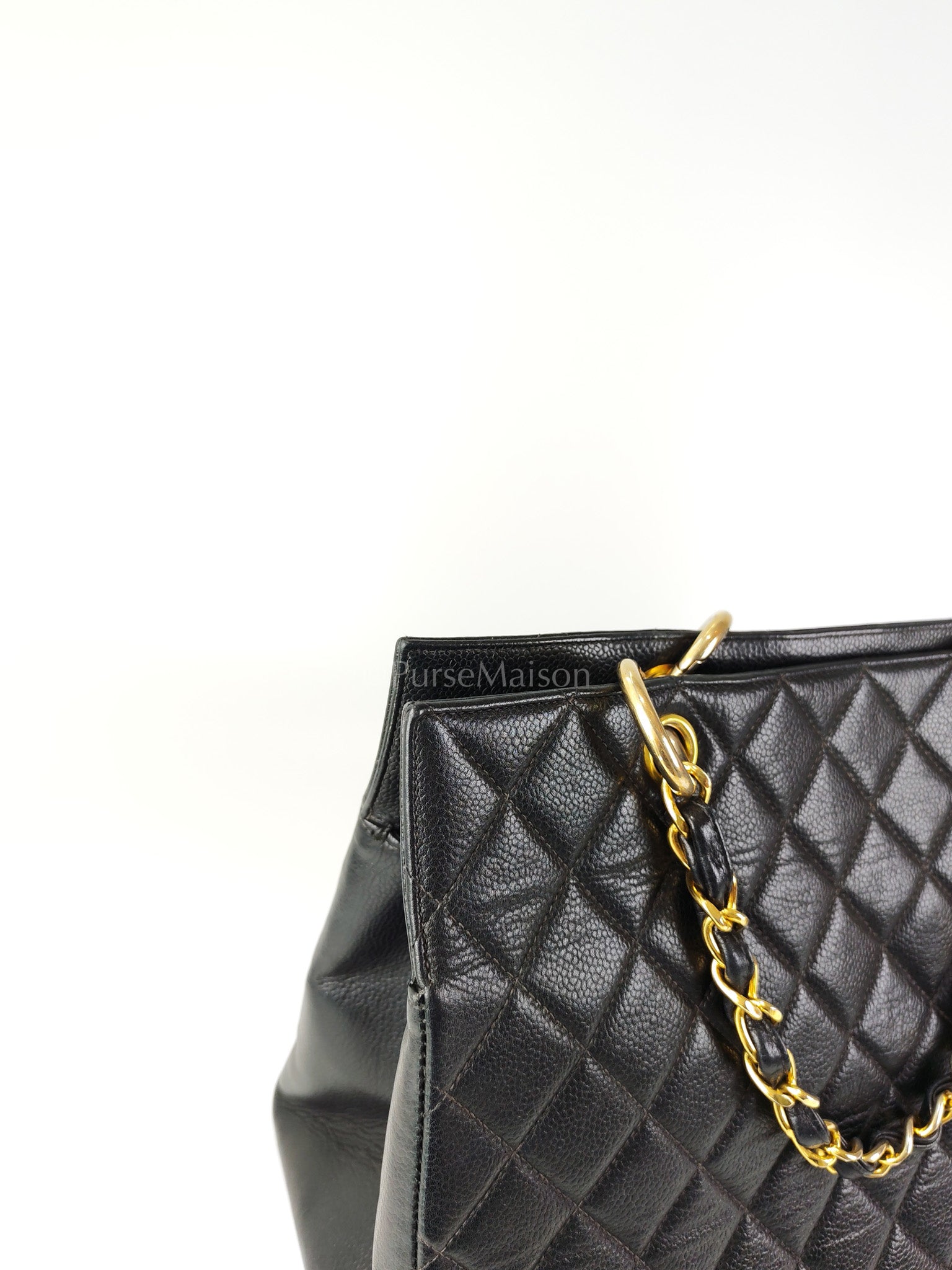 Vintage Tote Bag in Black Quilted Caviar Leather and Gold Hardware Series 4 | Purse Maison Luxury Bags Shop