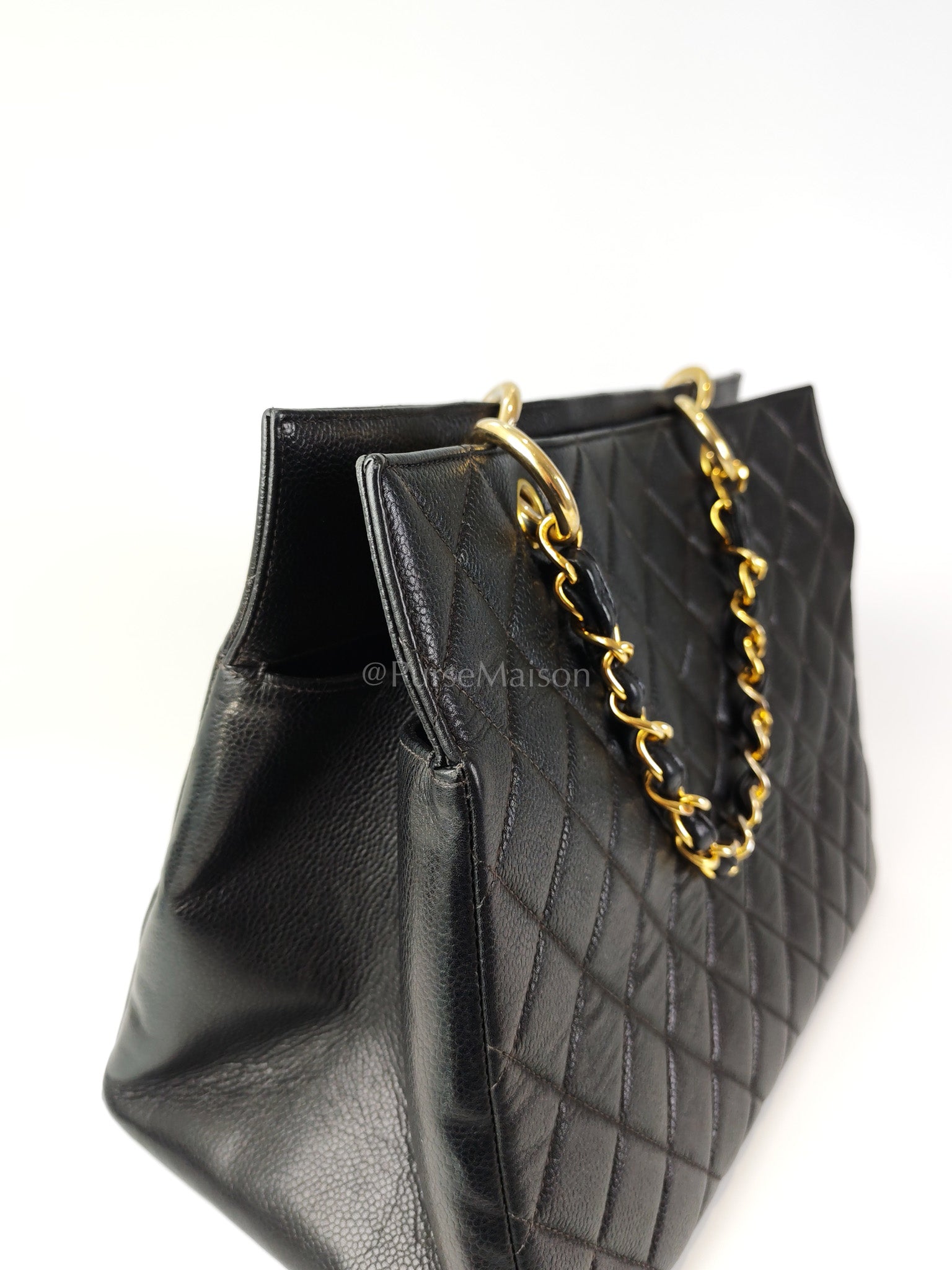 Vintage Tote Bag in Black Quilted Caviar Leather and Gold Hardware Series 4 | Purse Maison Luxury Bags Shop
