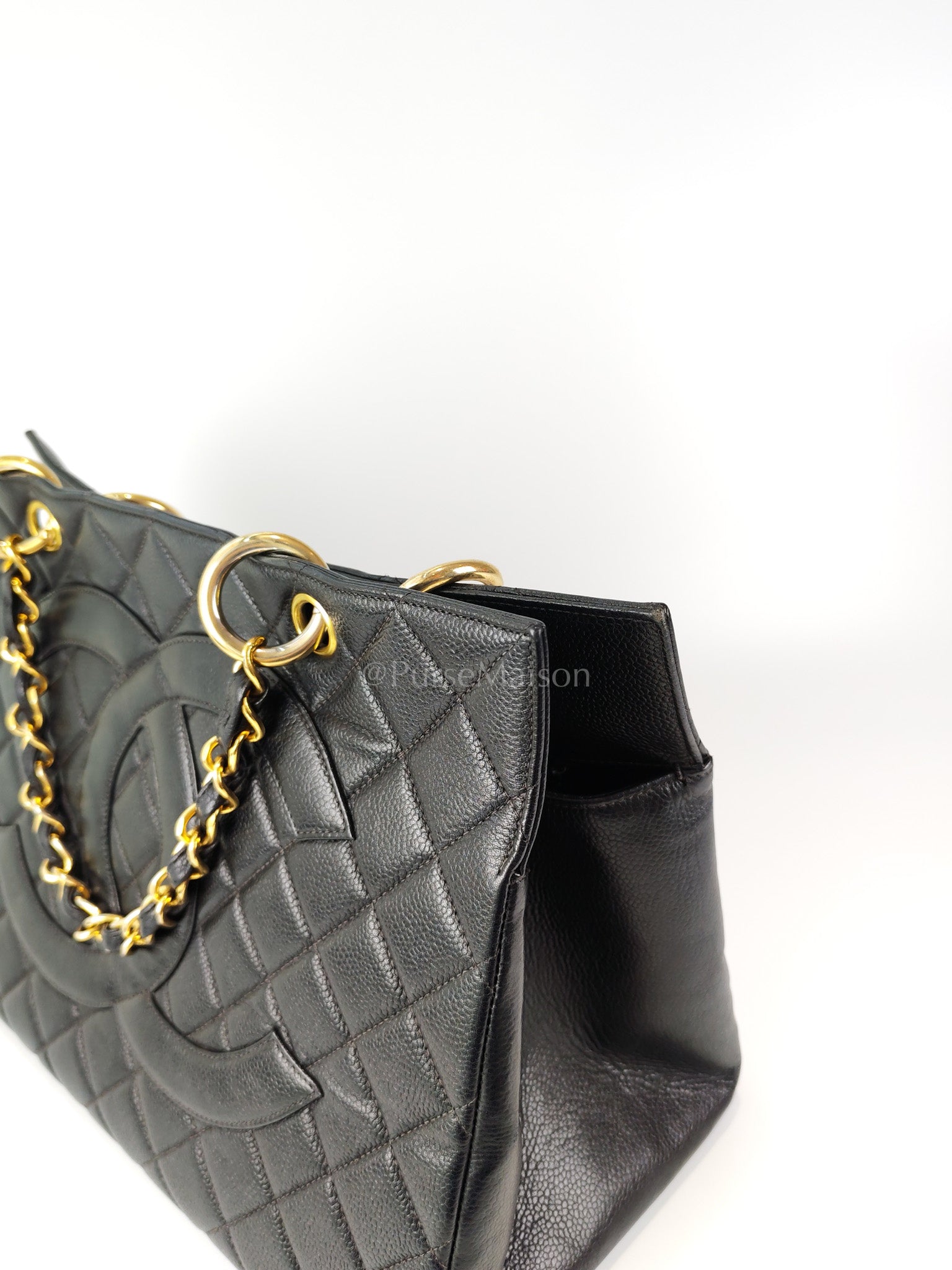 Vintage Tote Bag in Black Quilted Caviar Leather and Gold Hardware Series 4 | Purse Maison Luxury Bags Shop