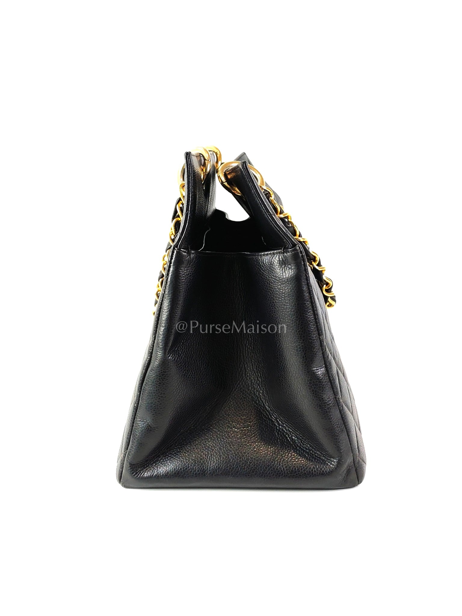 Vintage Tote Bag in Black Quilted Caviar Leather and Gold Hardware Series 4 | Purse Maison Luxury Bags Shop