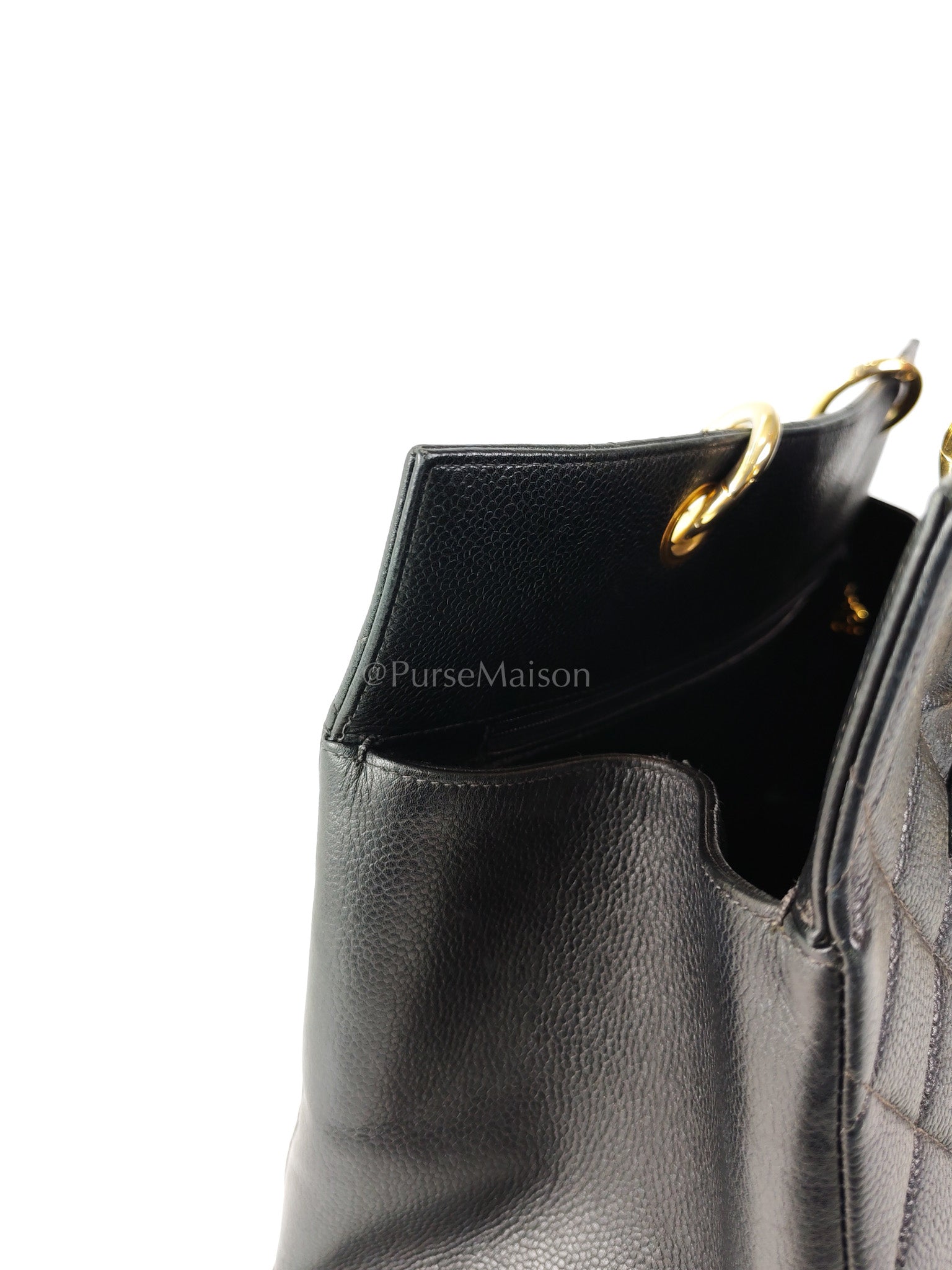 Vintage Tote Bag in Black Quilted Caviar Leather and Gold Hardware Series 4 | Purse Maison Luxury Bags Shop