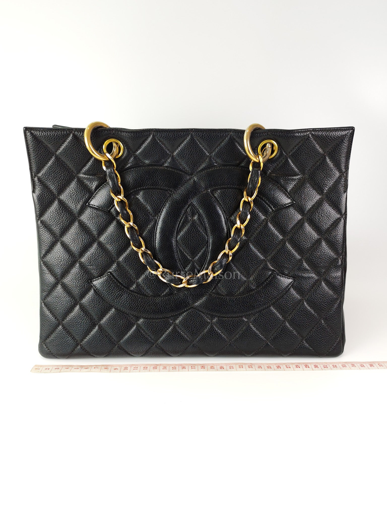 Vintage Tote Bag in Black Quilted Caviar Leather and Gold Hardware Series 4 | Purse Maison Luxury Bags Shop