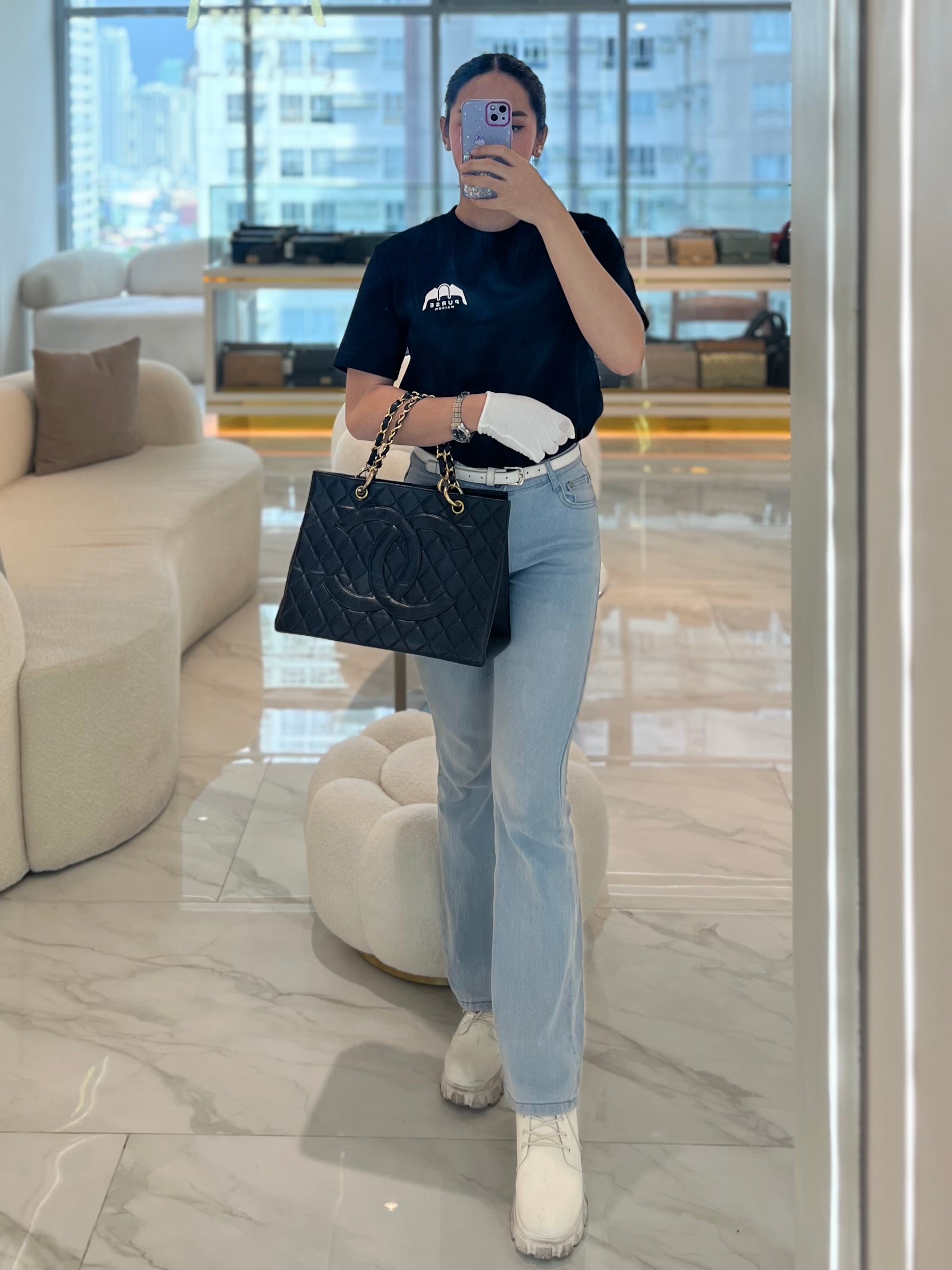 Vintage Tote Bag in Black Quilted Caviar Leather and Gold Hardware Series 4 | Purse Maison Luxury Bags Shop