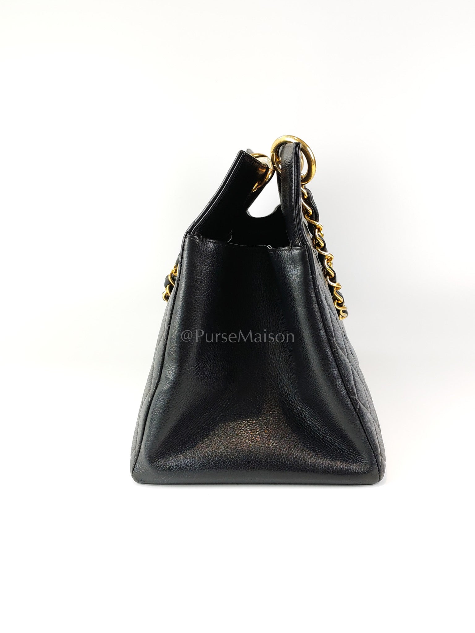 Vintage Tote Bag in Black Quilted Caviar Leather and Gold Hardware Series 4 | Purse Maison Luxury Bags Shop