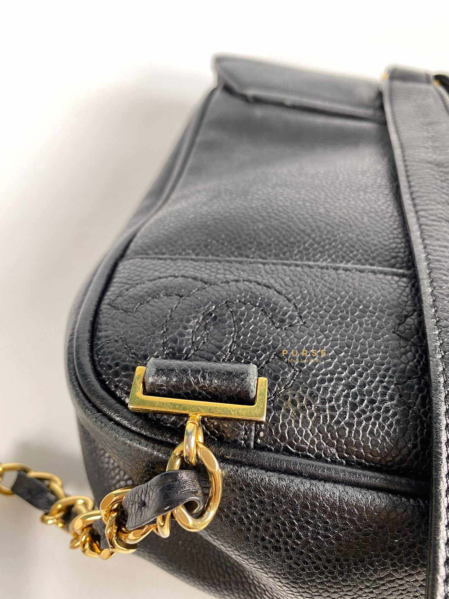 Chanel Vintage Triple CC Backpack in Black Caviar Leather and 24k Gold Hardware (Series 4)