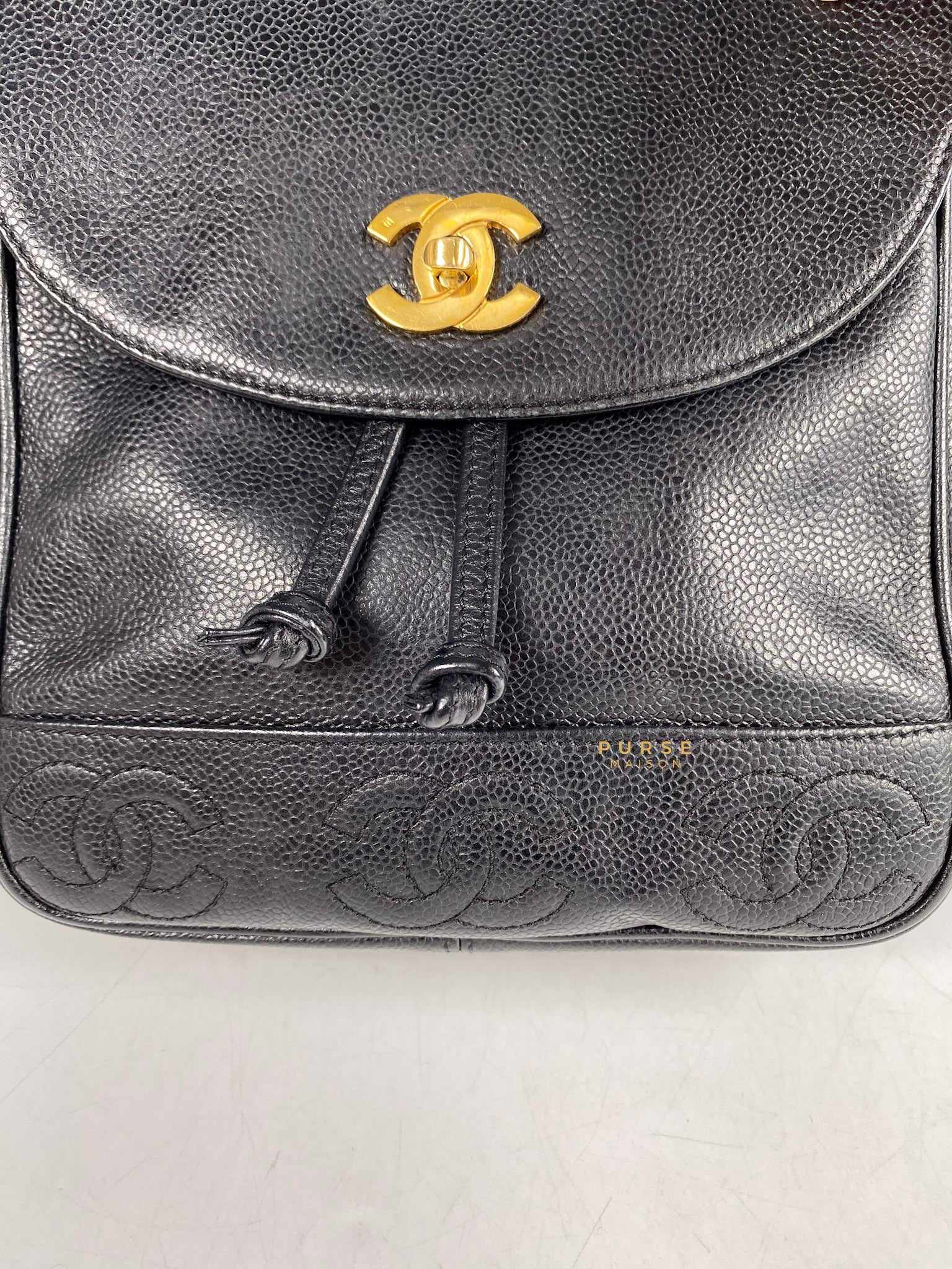 Chanel Vintage Triple CC Backpack in Black Caviar Leather and 24k Gold Hardware (Series 4)