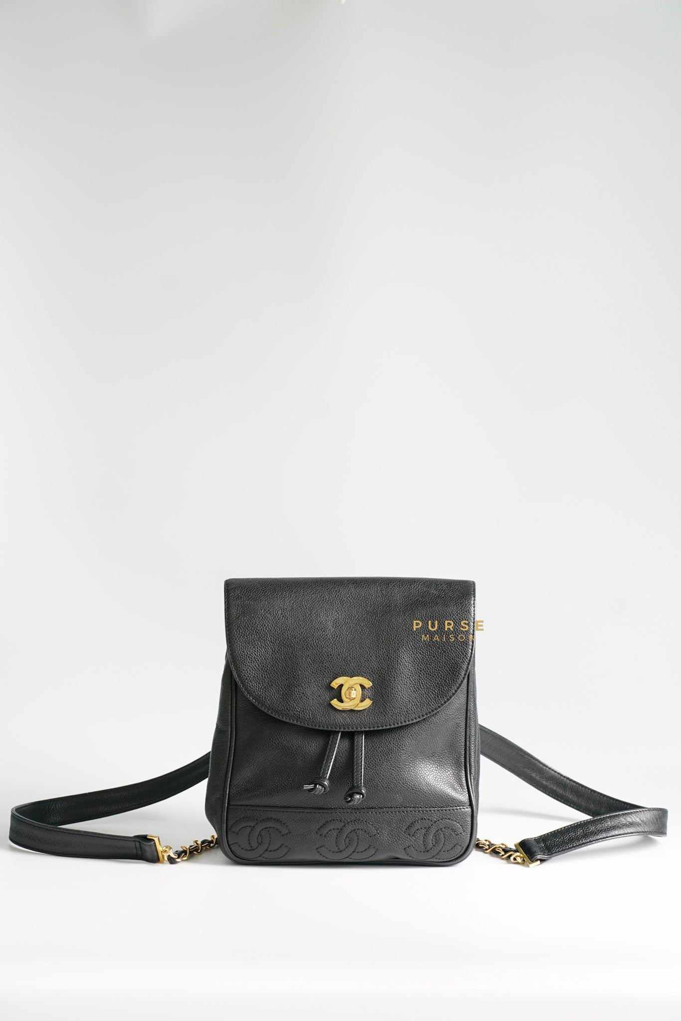 Chanel Vintage Triple CC Backpack in Black Caviar Leather and 24k Gold Hardware (Series 4)