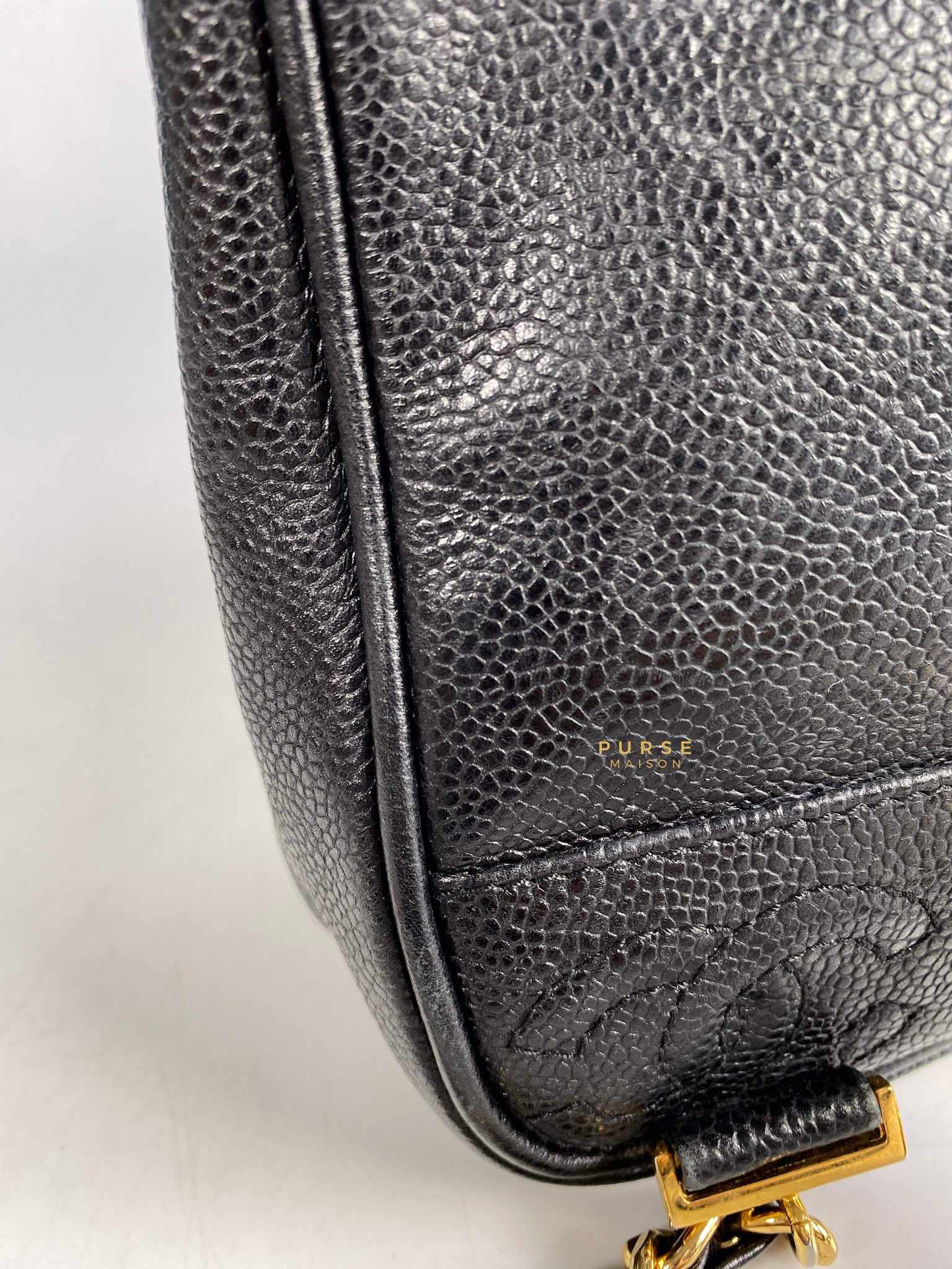 Chanel Vintage Triple CC Backpack in Black Caviar Leather and 24k Gold Hardware (Series 4)